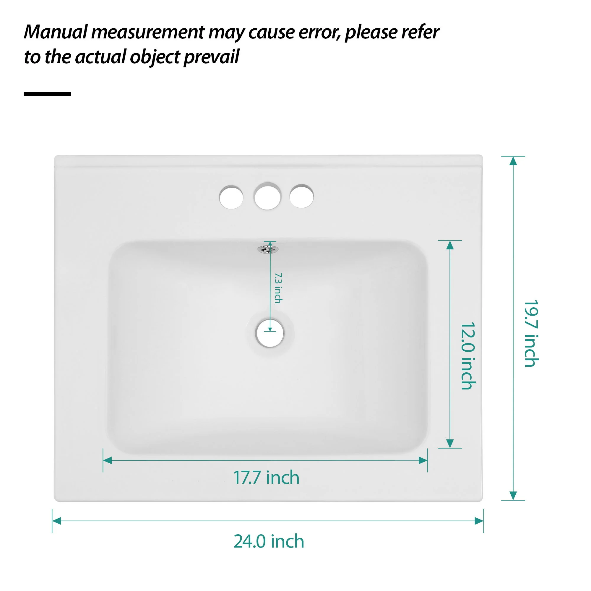 Modern Rectangular Single Vanity Top With Overflow And 3 Faucet Holes - White - Image 5