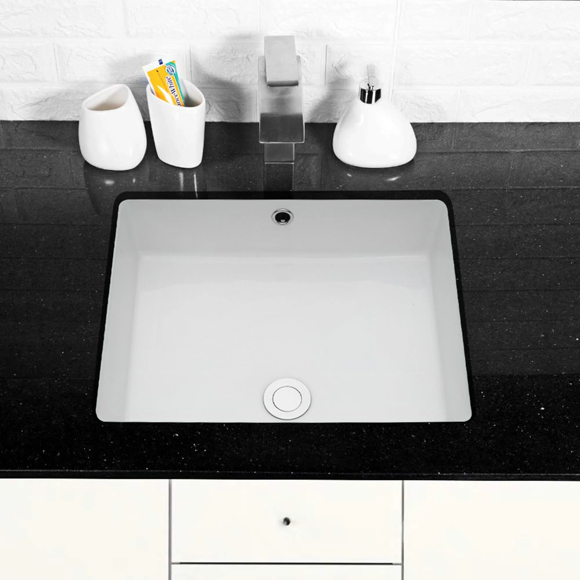Modern Rectangular Undermount Bathroom Sink With Overflow Ceramic - Image 14