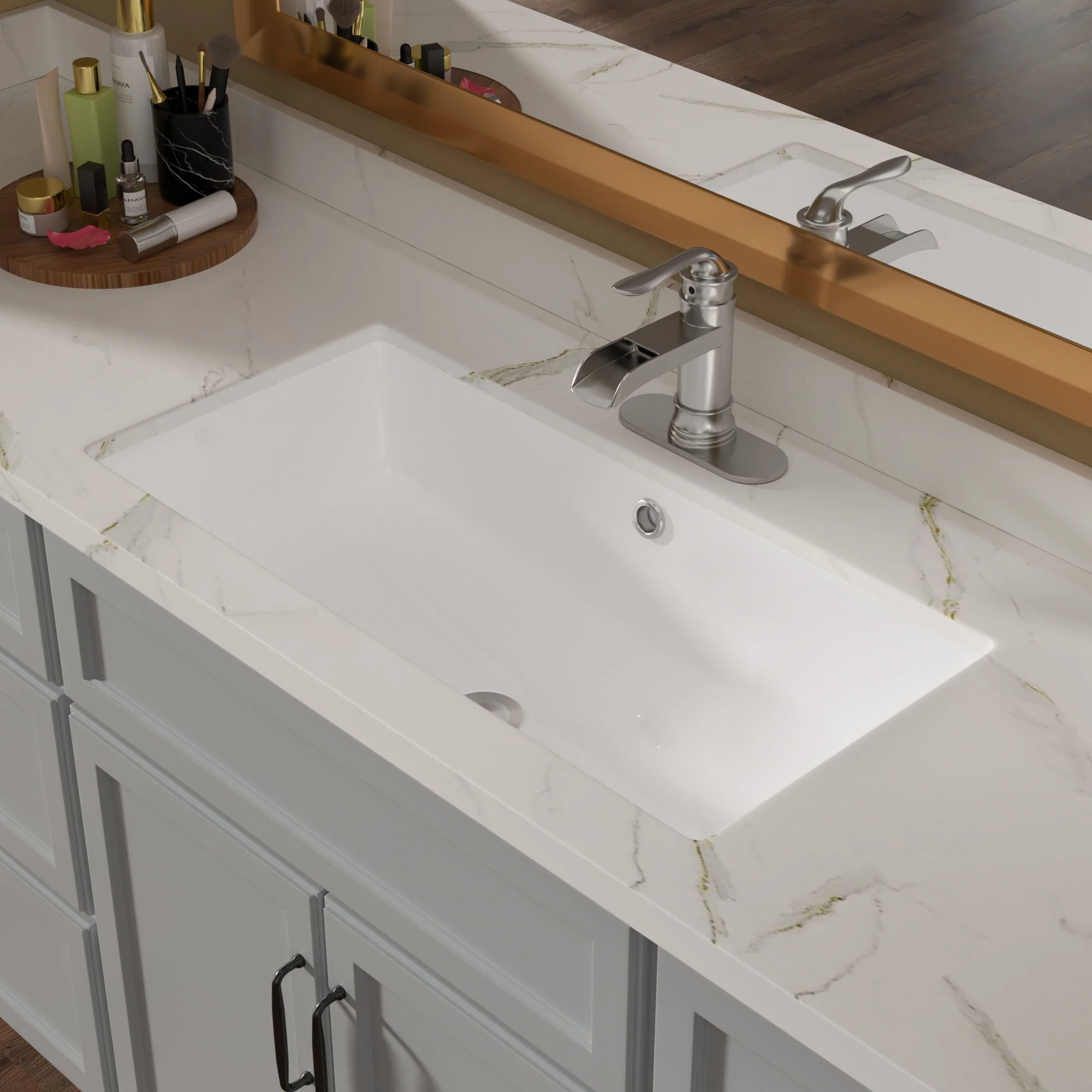 Modern Rectangular Undermount Bathroom Sink With Overflow Ceramic - Image 15