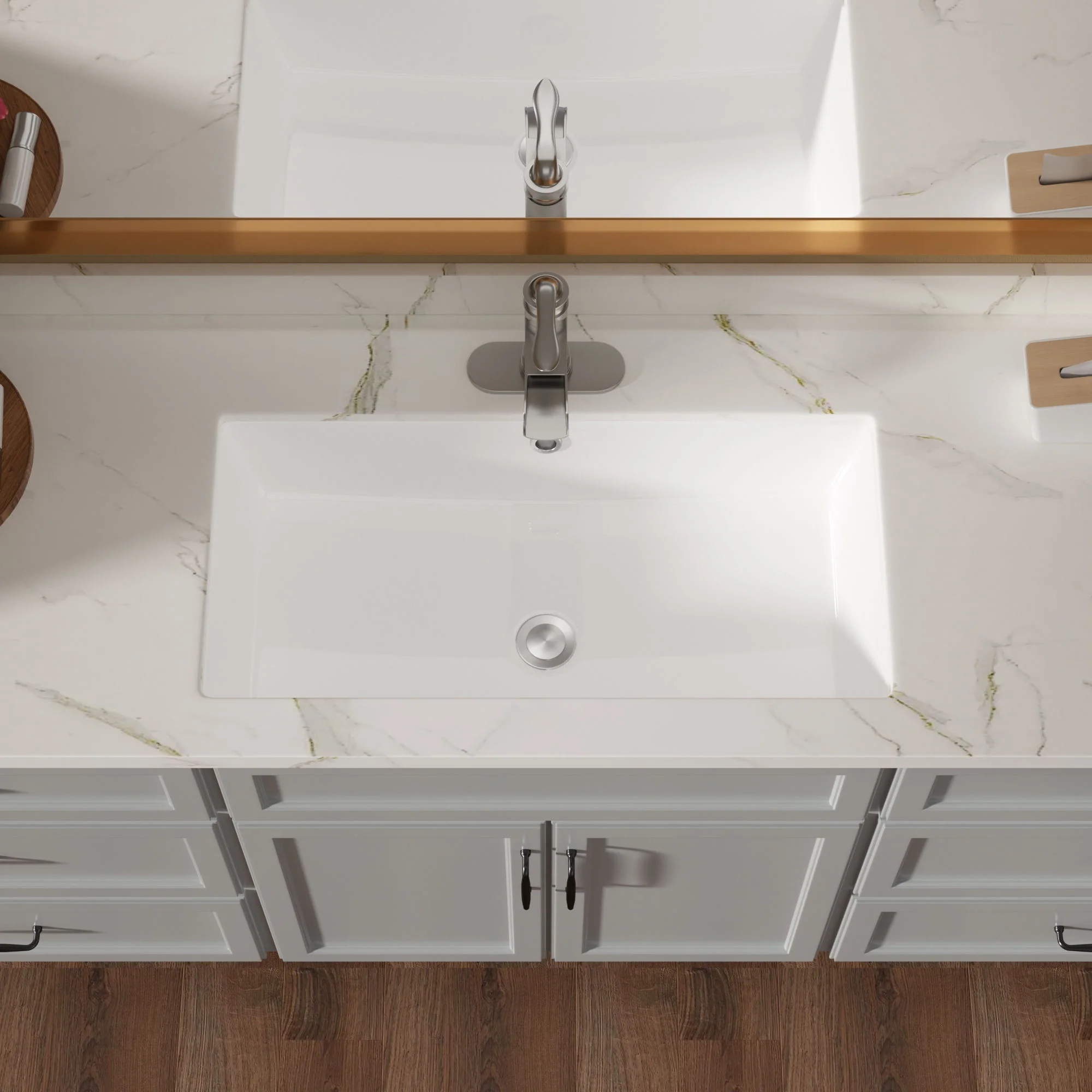 Modern Rectangular Undermount Bathroom Sink With Overflow Ceramic - Image 9