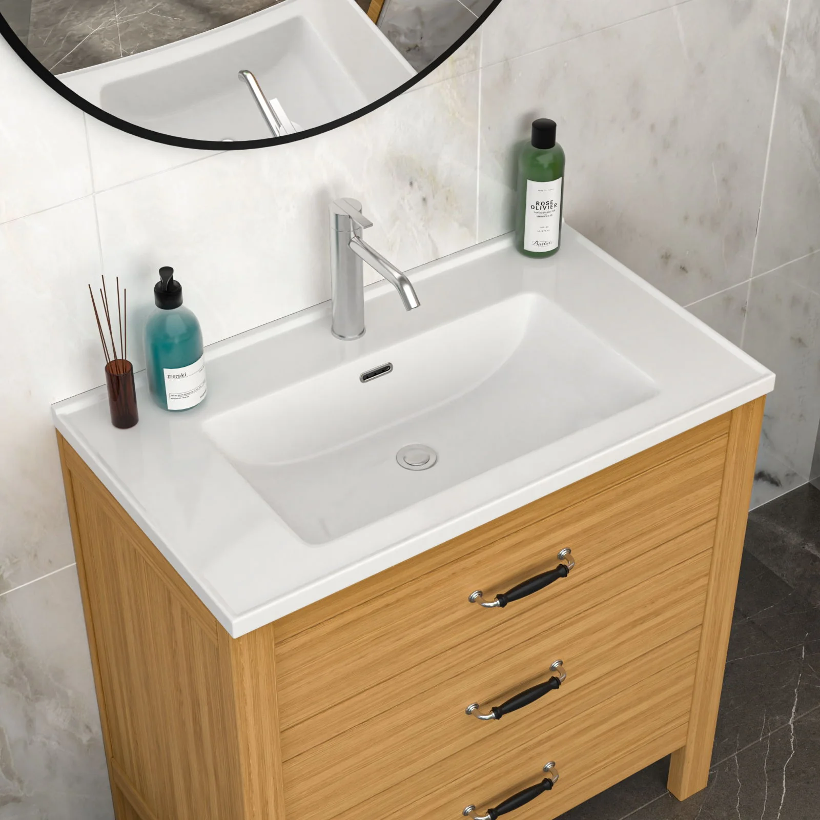 Modern Rectangular Vanity Top With Overflow For Bathroom - Image 11