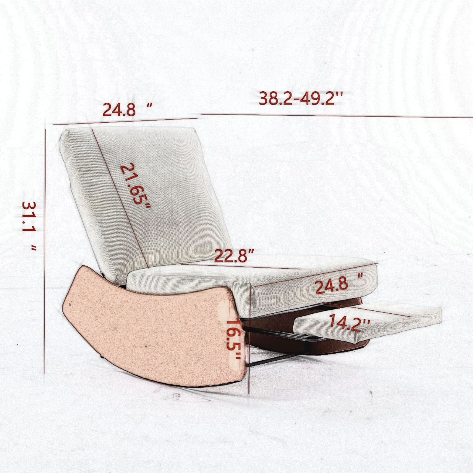 Modern Rocking Chair Recliner, Comfy Rocker Nursery Chair With Footrest, Accent Reading Chair, Upholstered Lounge Chair For Relaxing, Resting, Soft Padded Rocker For Indoor Living Room Bedroom - Image 4