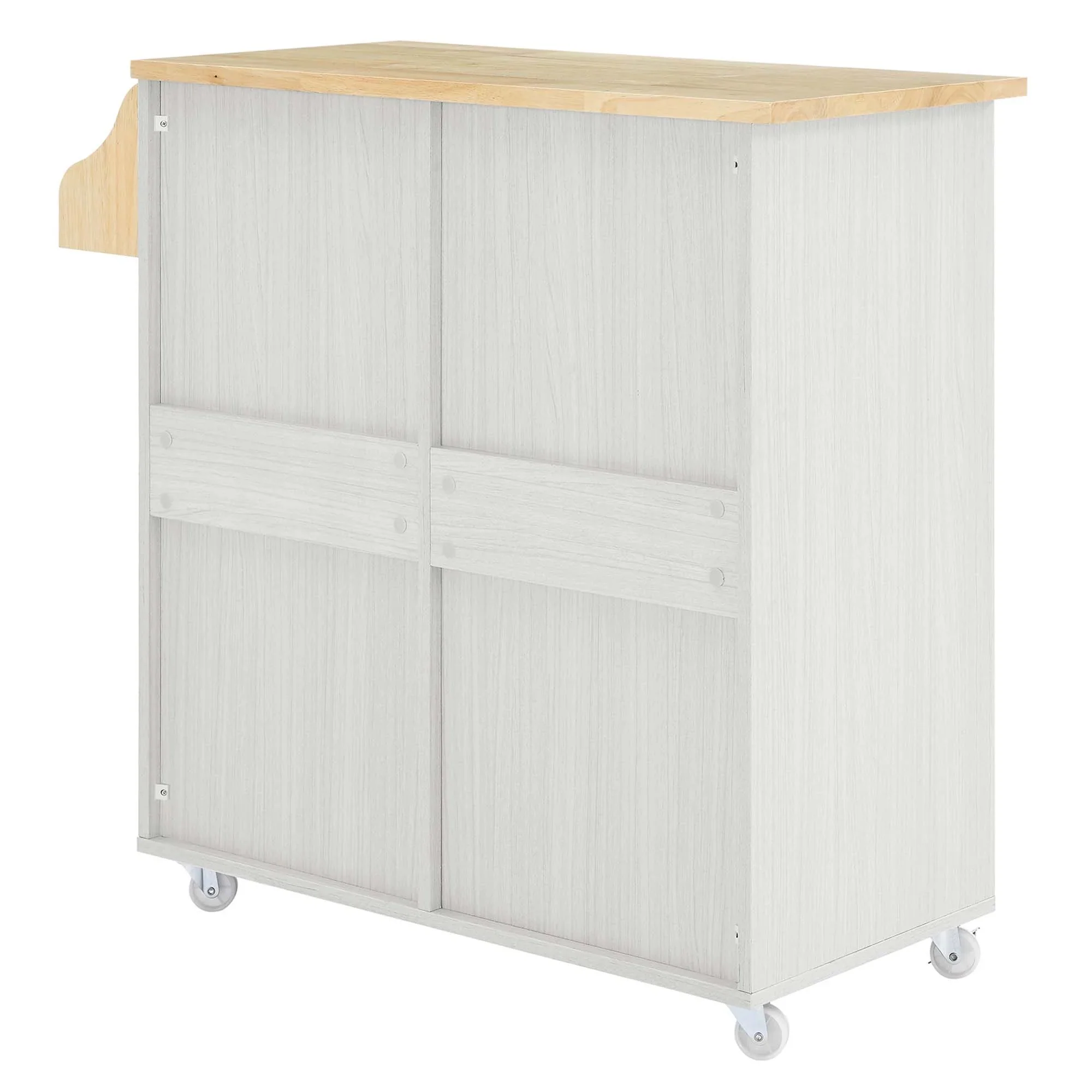 Modern Rolling Kitchen Cart with Rubberwood Top and Spice Rack – Light Gray 33 Inch - Image 13