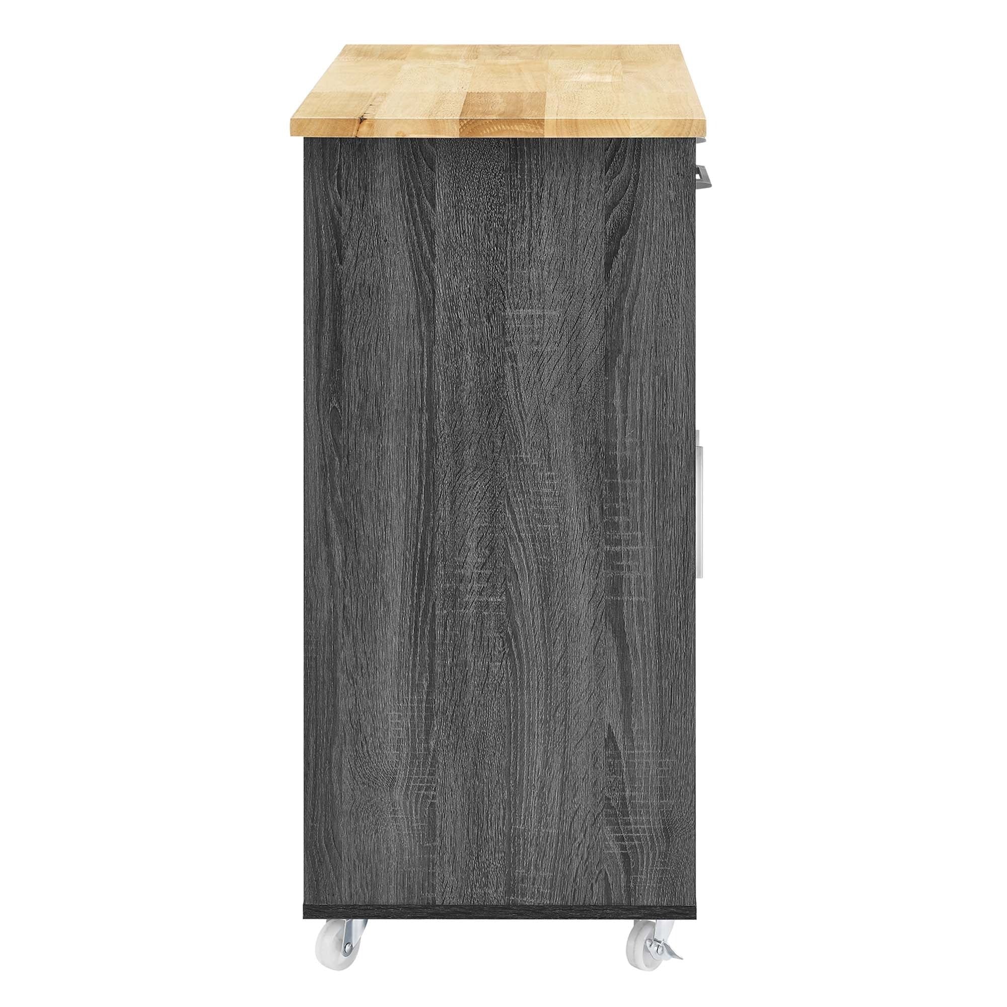 Modern Rolling Kitchen Cart with Rubberwood Top and Spice Rack – Light Gray 33 Inch - Image 21