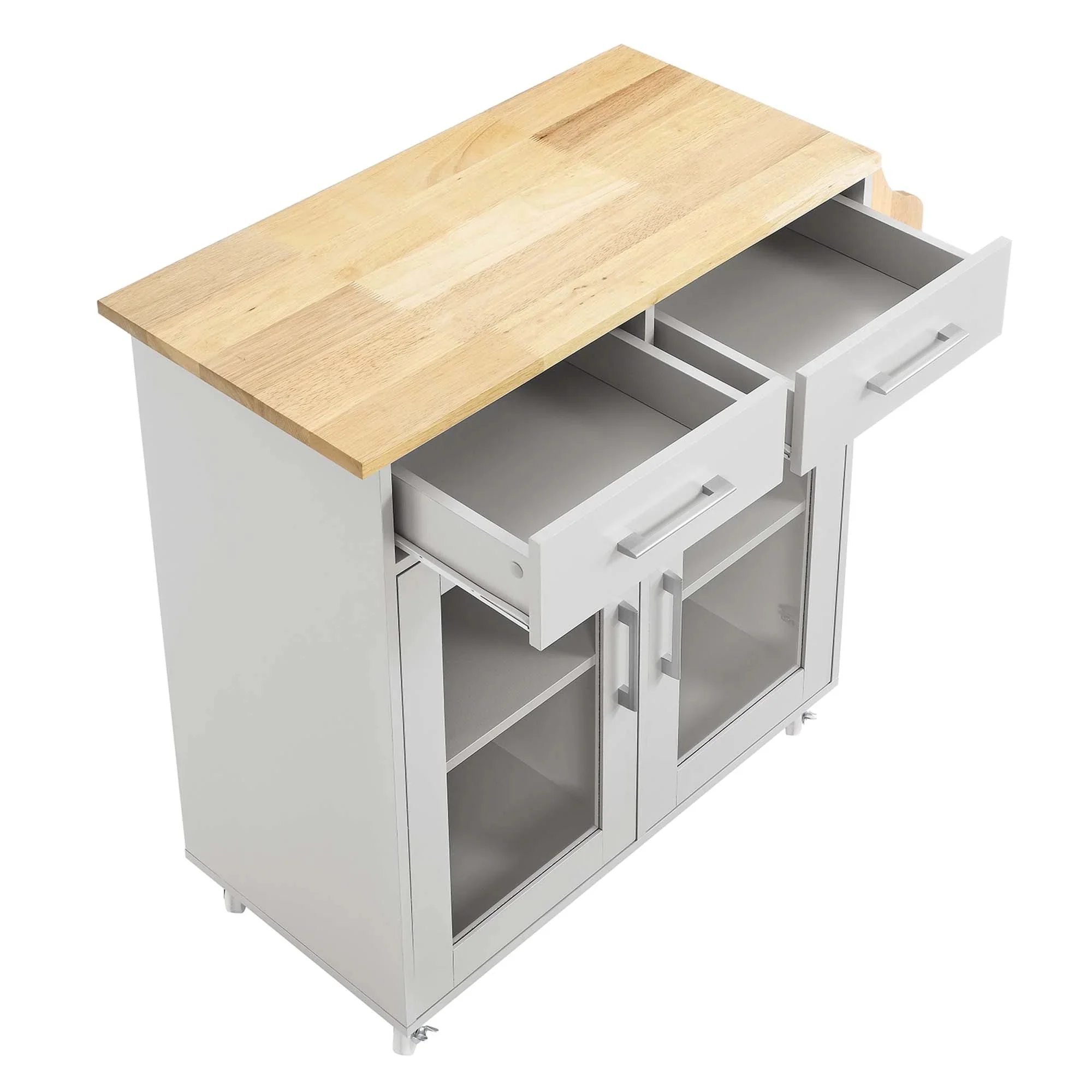 Modern Rolling Kitchen Cart with Rubberwood Top and Spice Rack – Light Gray 33 Inch - Image 8
