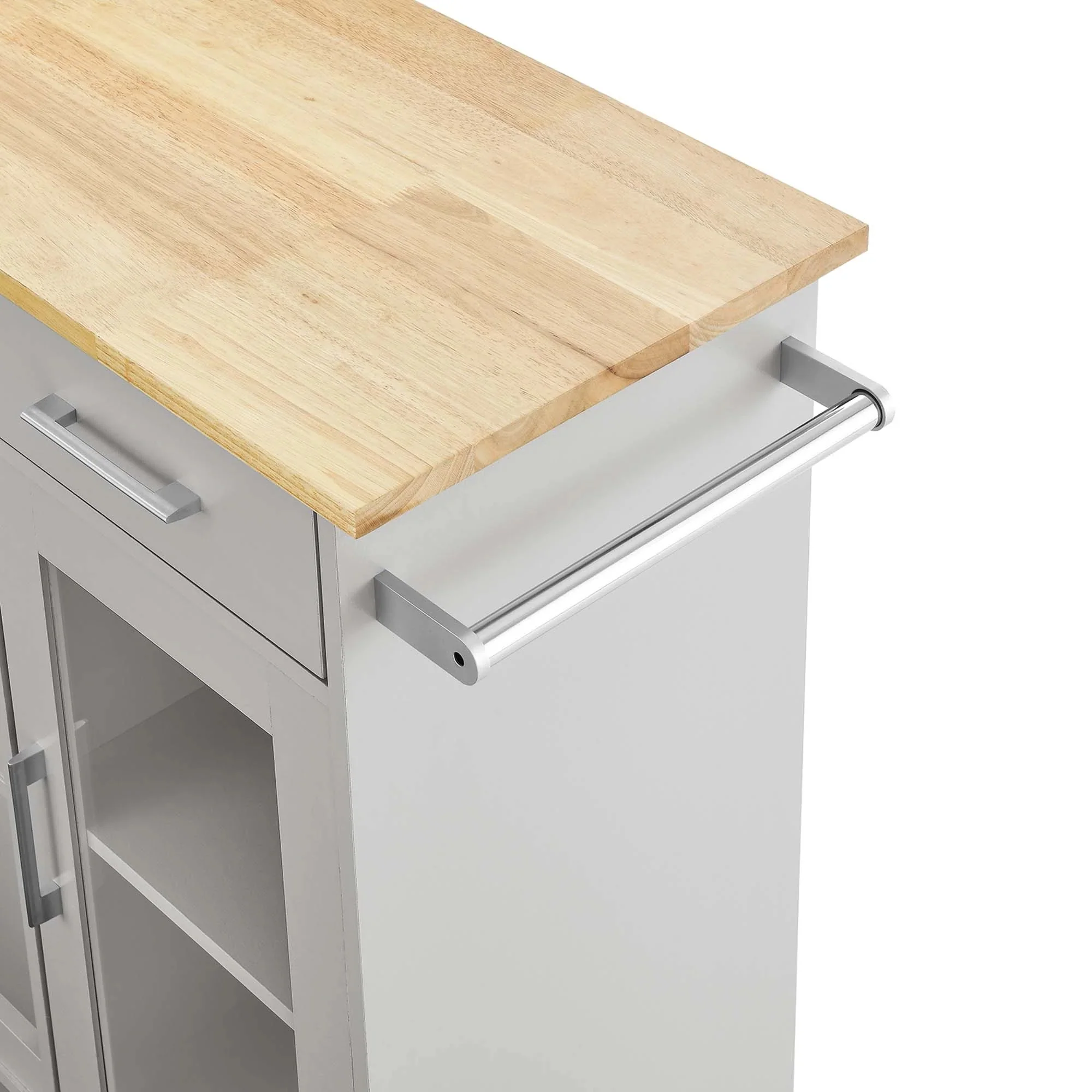 Modern Rolling Kitchen Cart with Rubberwood Top and Towel Bar – 34 Inch - Image 11