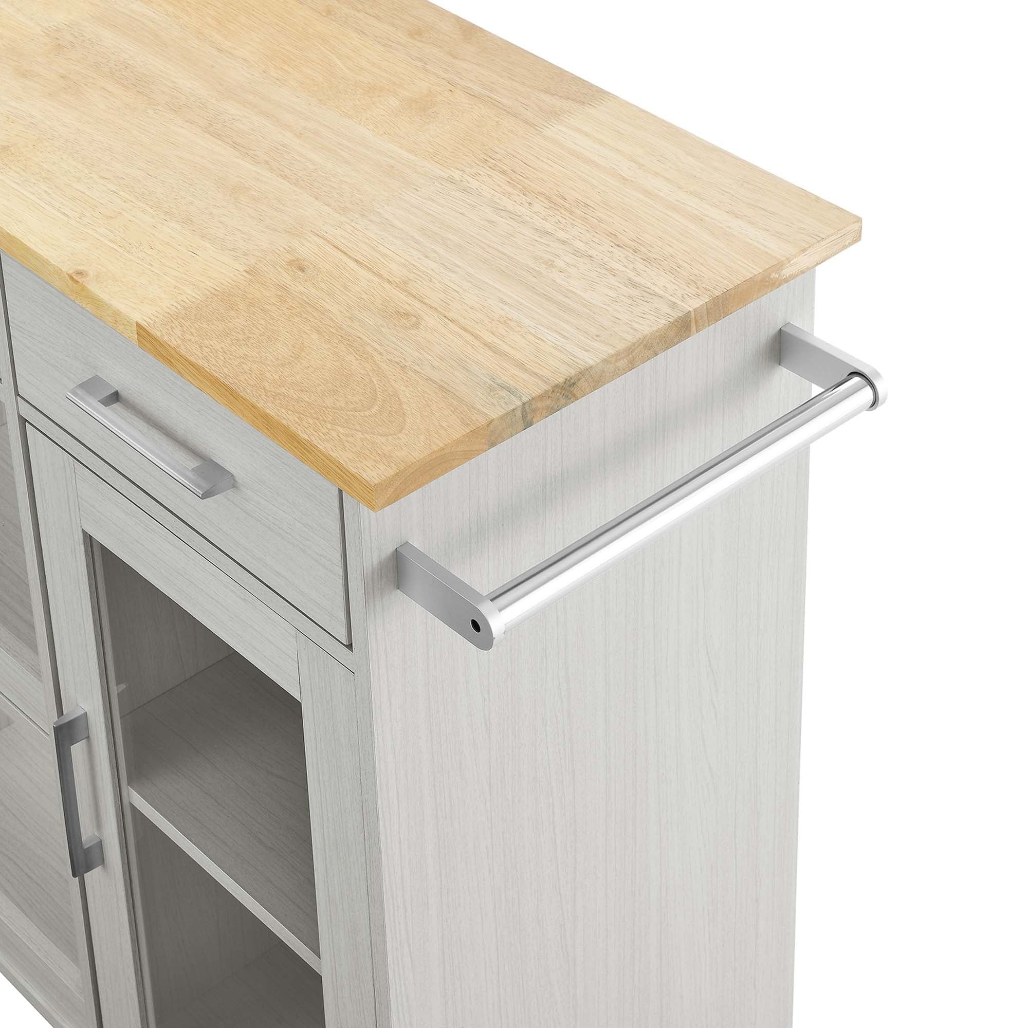 Modern Rolling Kitchen Cart with Rubberwood Top and Towel Bar – 34 Inch - Image 20