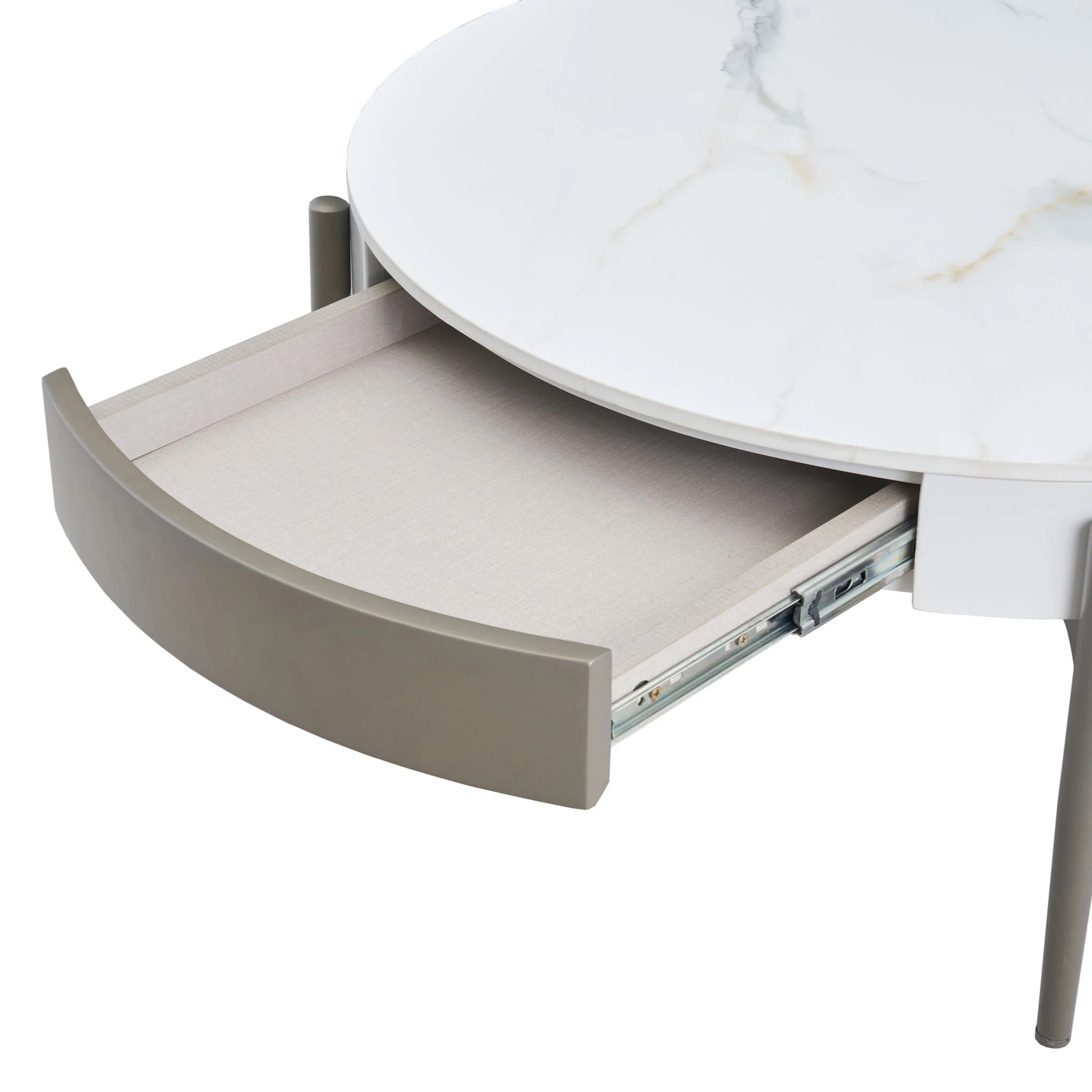 Modern Round Coffee Table With Storage Drawers Handcrafted Ceramic Inlay Tabletop 2 Tone Wood Legs Scandinavian Living Room Center Table - White / Gray - Image 6