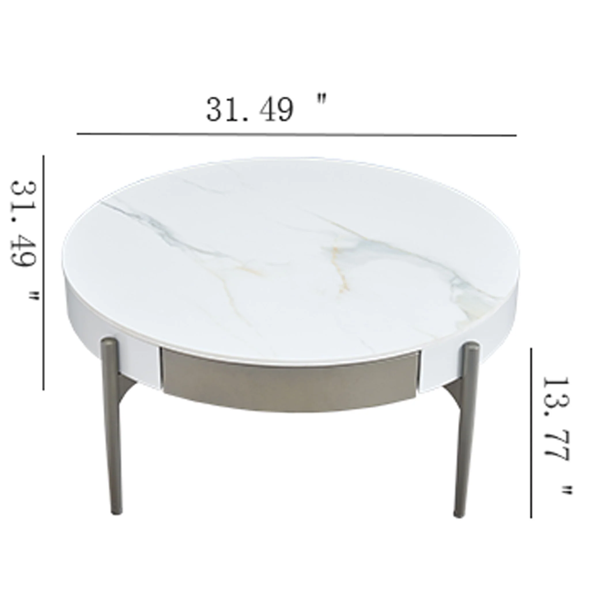 Modern Round Coffee Table With Storage Drawers Handcrafted Ceramic Inlay Tabletop 2 Tone Wood Legs Scandinavian Living Room Center Table - White / Gray - Image 7