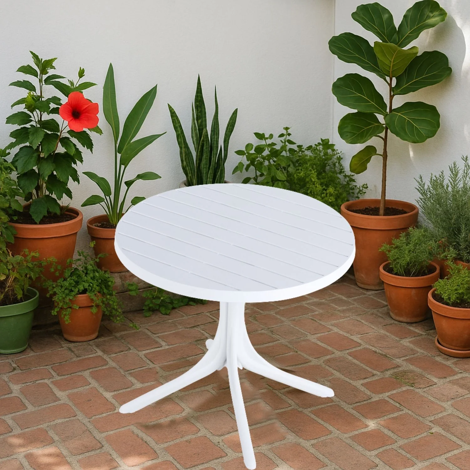 Modern Round Table, Waterproof, UV Resistant And Durable - White - Image 3