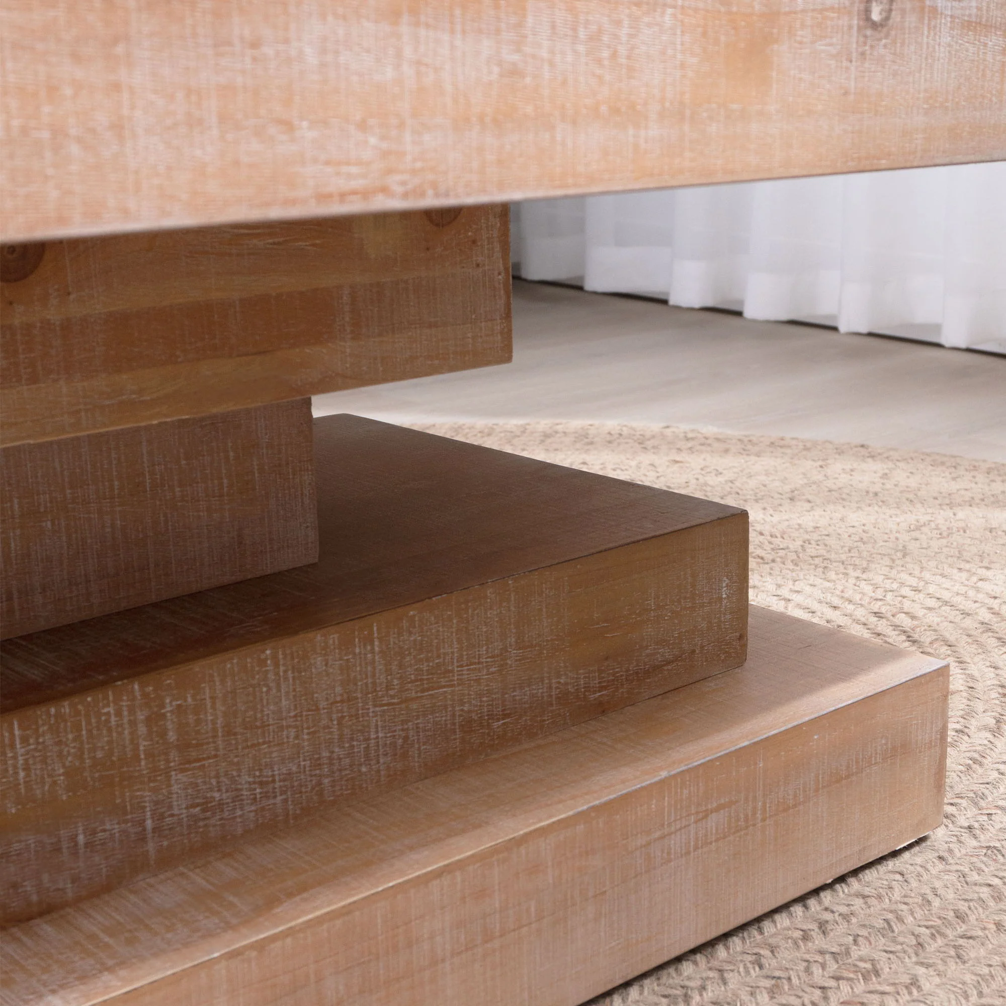 Modern Rustic Coffee Table, Rectangular Center Table For Living Room - Natural Wood Wash / Rustic - Image 6