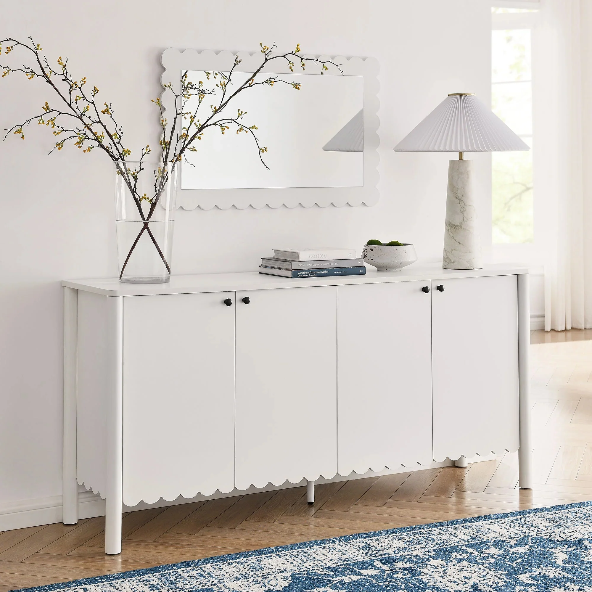 Modern Scalloped 4-Door Storage Sideboard – White 66 Inch - Image 17