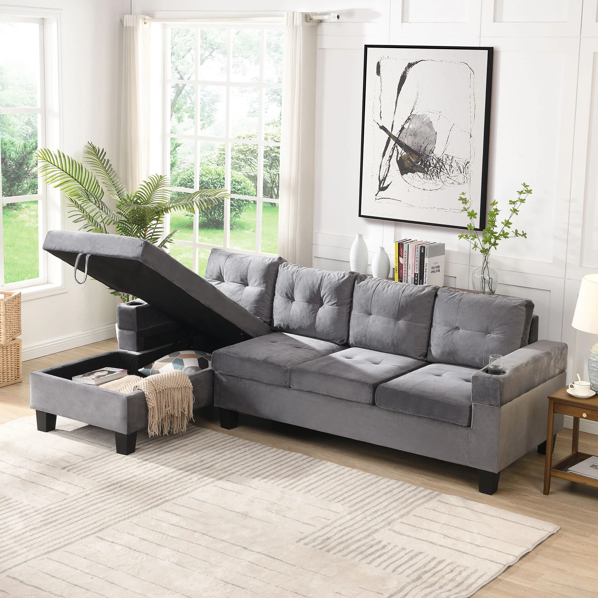 Modern Sectional Sofa Set With L Shape Chaise Lounge And Storage - Image 3