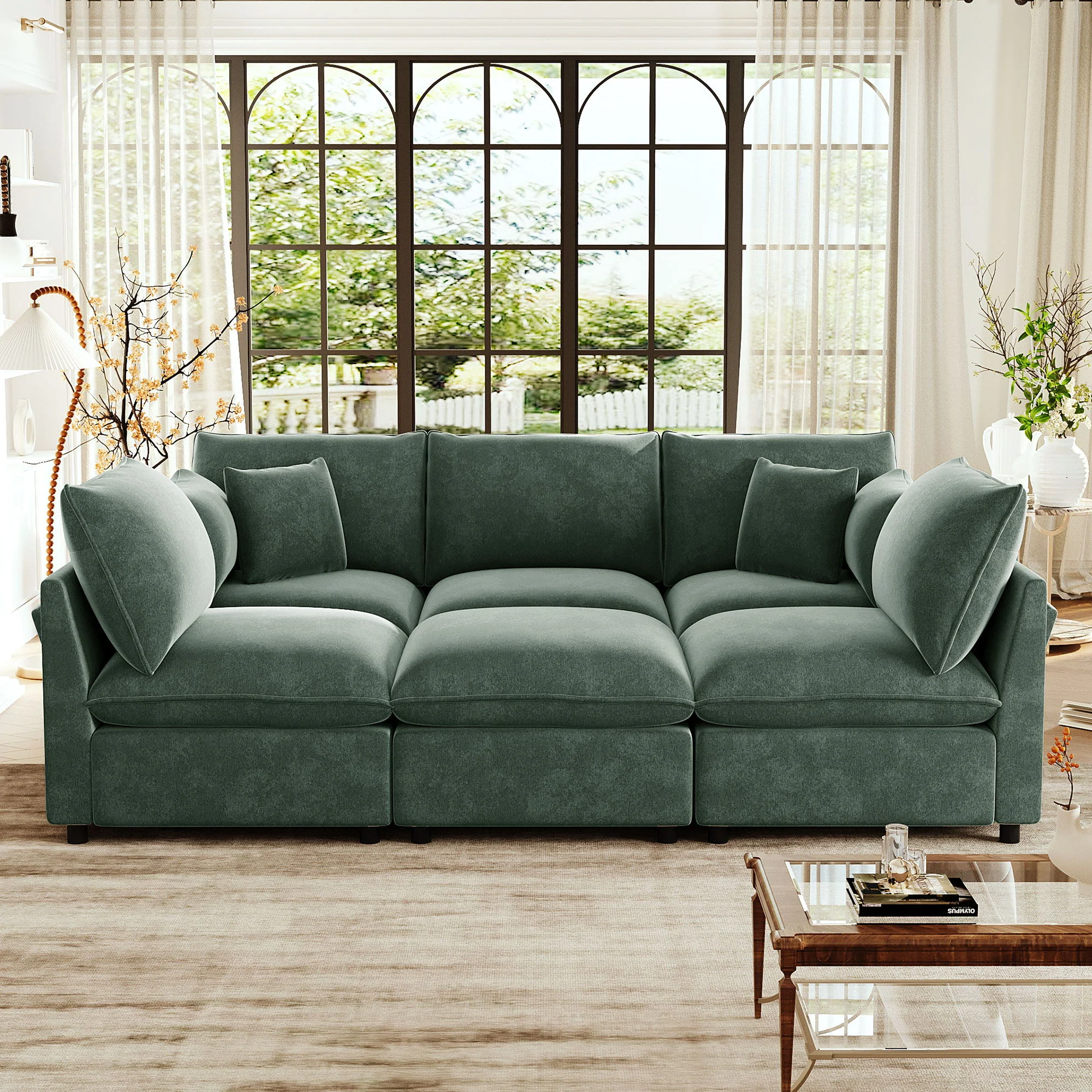 Modern Sectional Sofa U-Shaped With Movable Ottoman Storage Armrests And USB Ports - Image 16