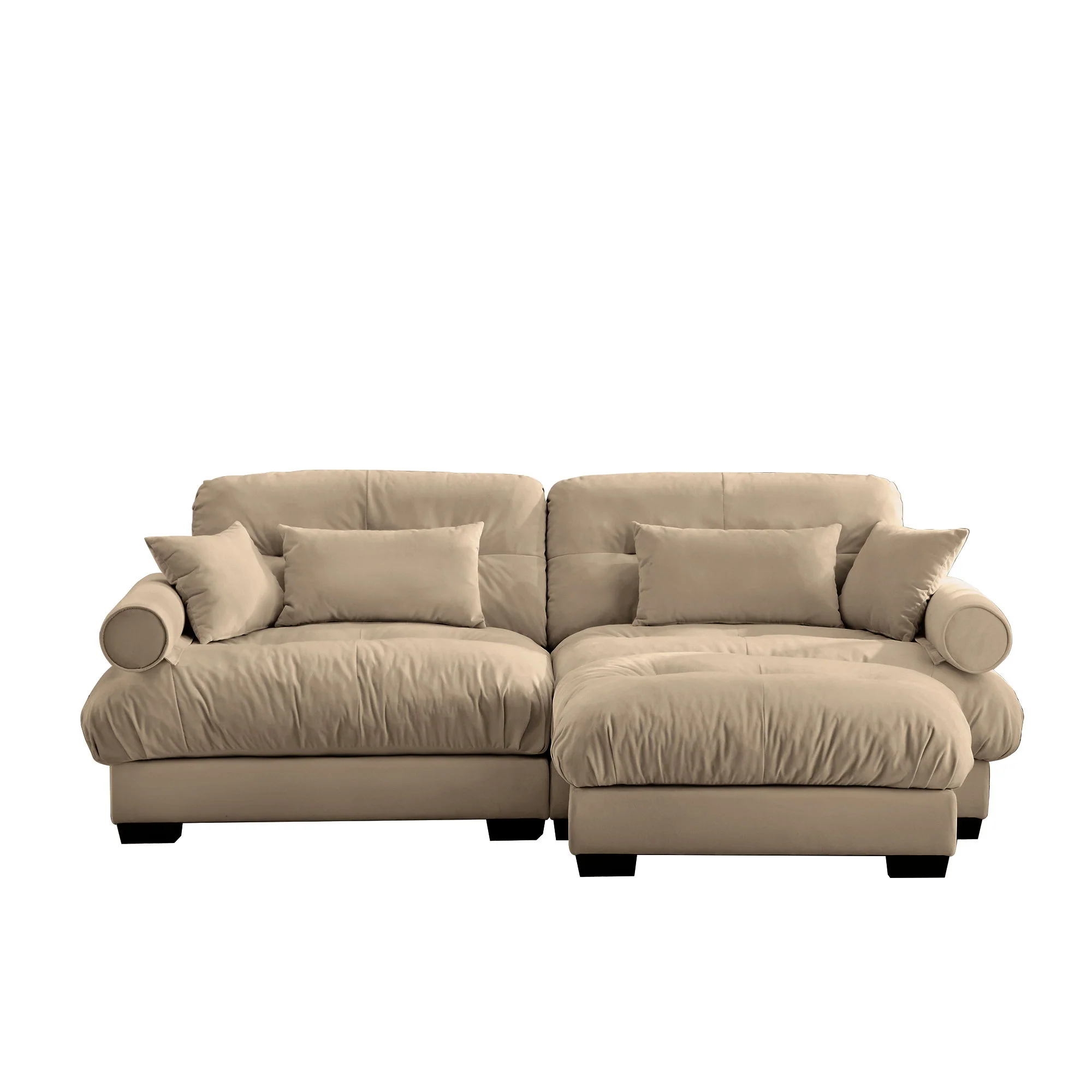 Modern Sectional Sofa With Ottoman, Round Bolster Armrests, Waist And Throw Pillows - Image 20