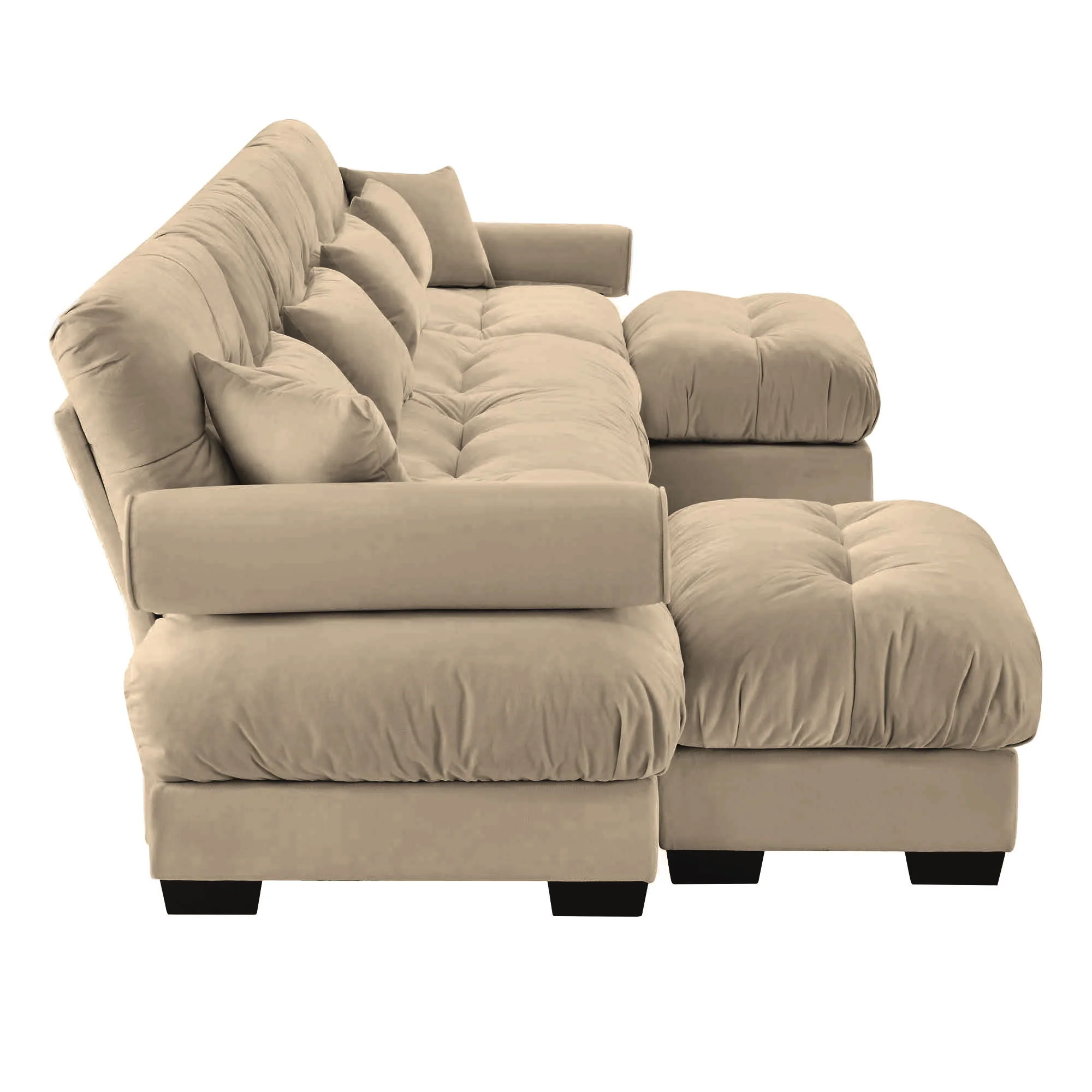 Modern Sectional Sofa With Ottoman, Round Bolster Armrests, Waist And Throw Pillows - Image 41