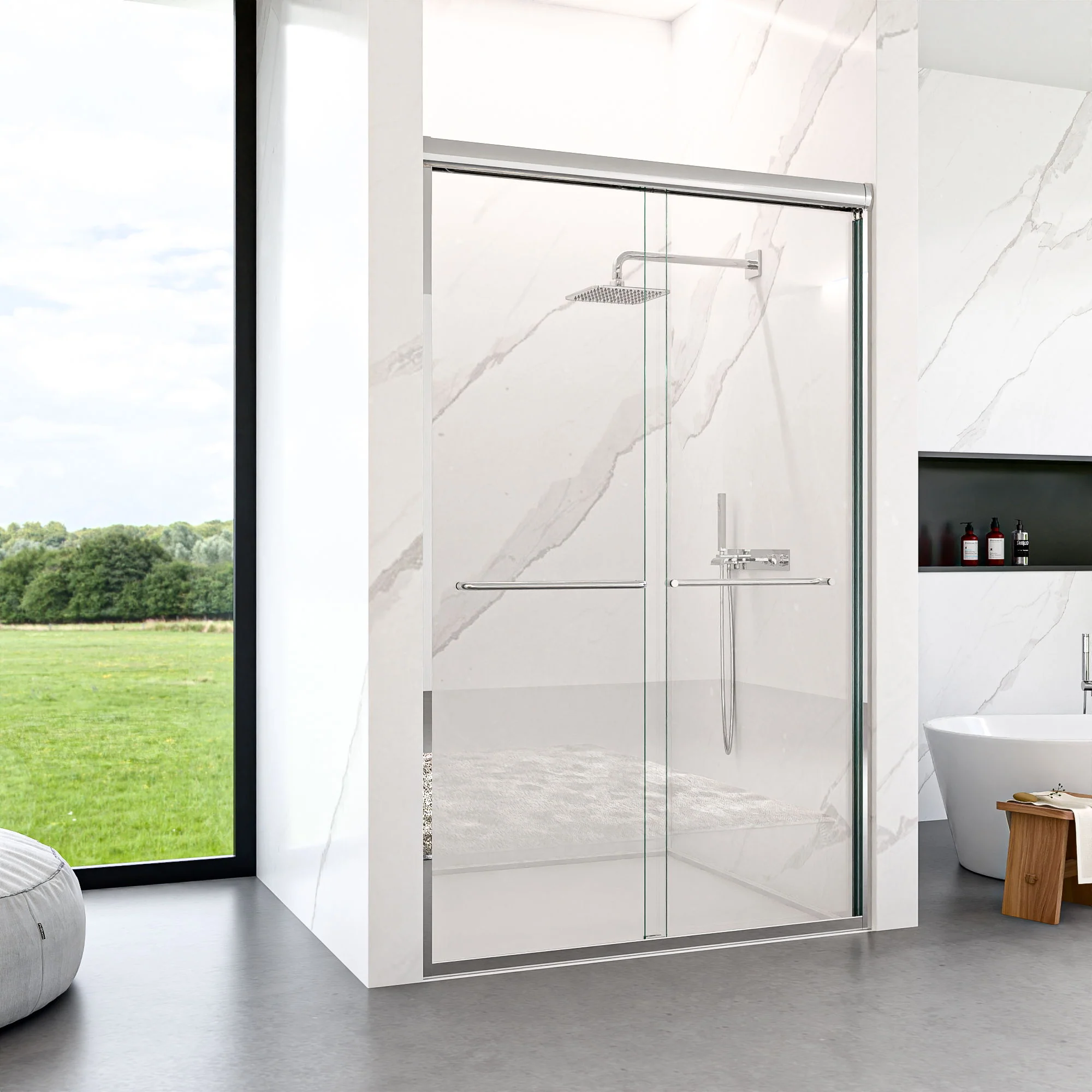 Modern Semi Frameless Double Sliding Shower Door - Image 30