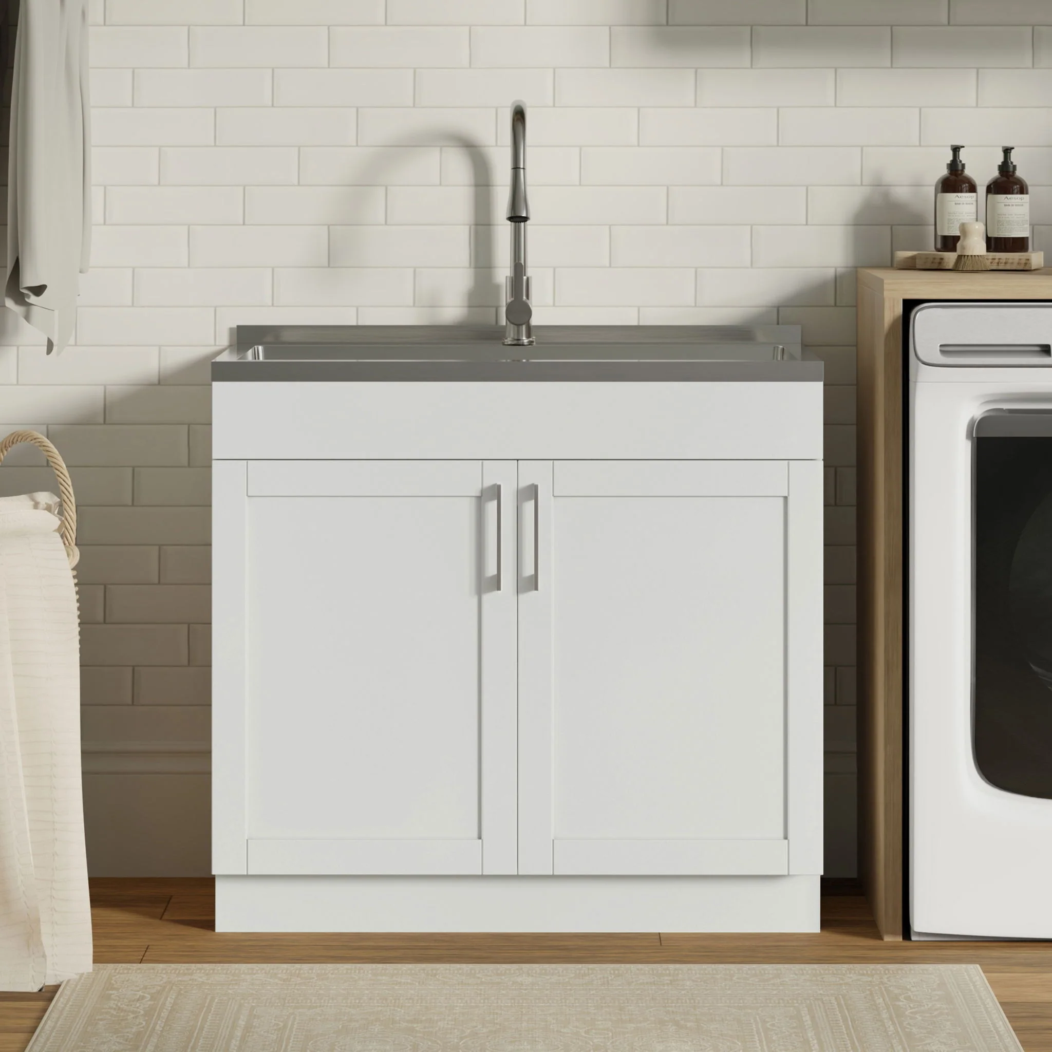 Modern Shaker All-In-One Laundry Utility Sink And Cabinet With Pull-Out Faucet - Image 15