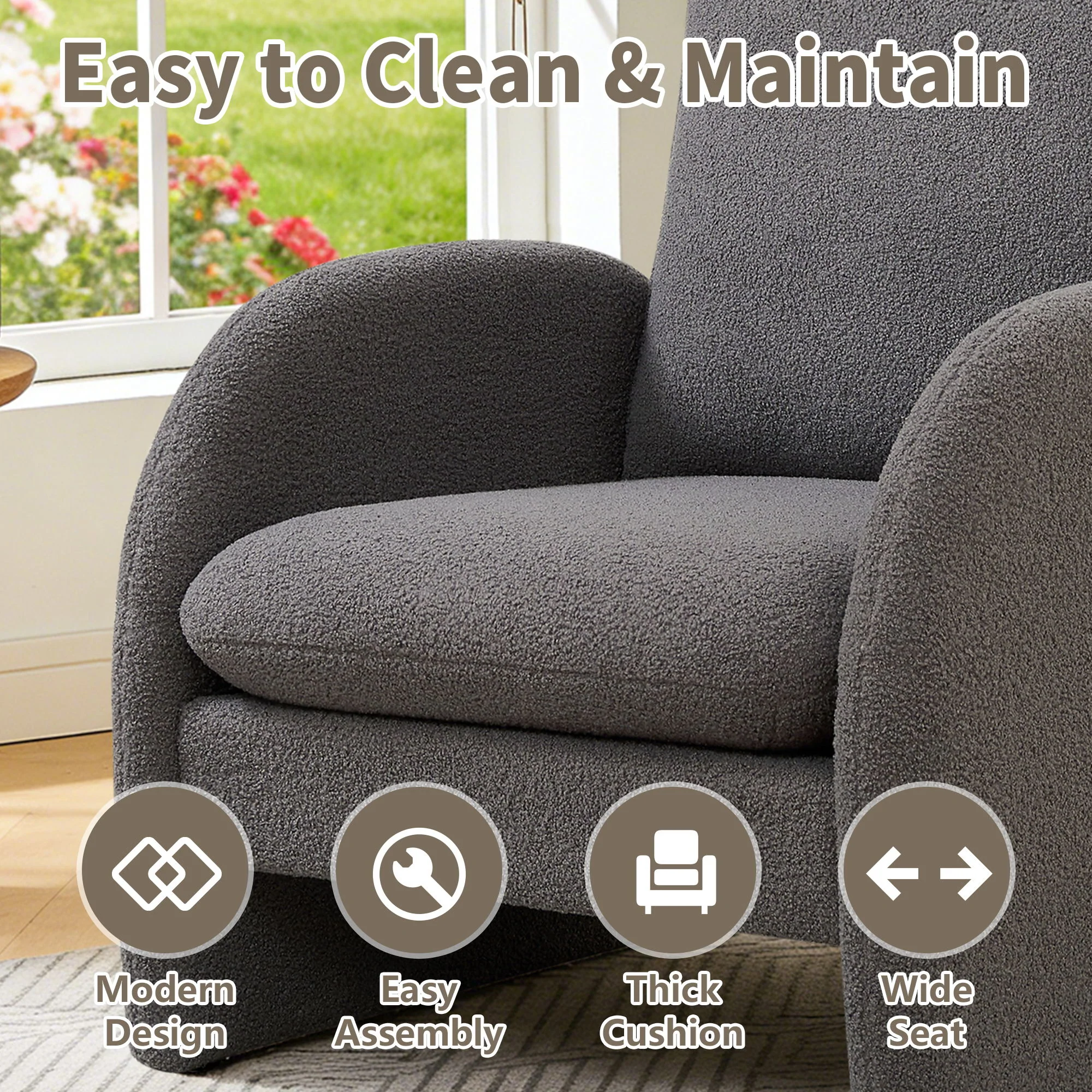 Modern Sherpa Upholstered Accent Chair, Comfortable Living Room Armchair, Lounge Chair For Bedroom, And Office - Image 17