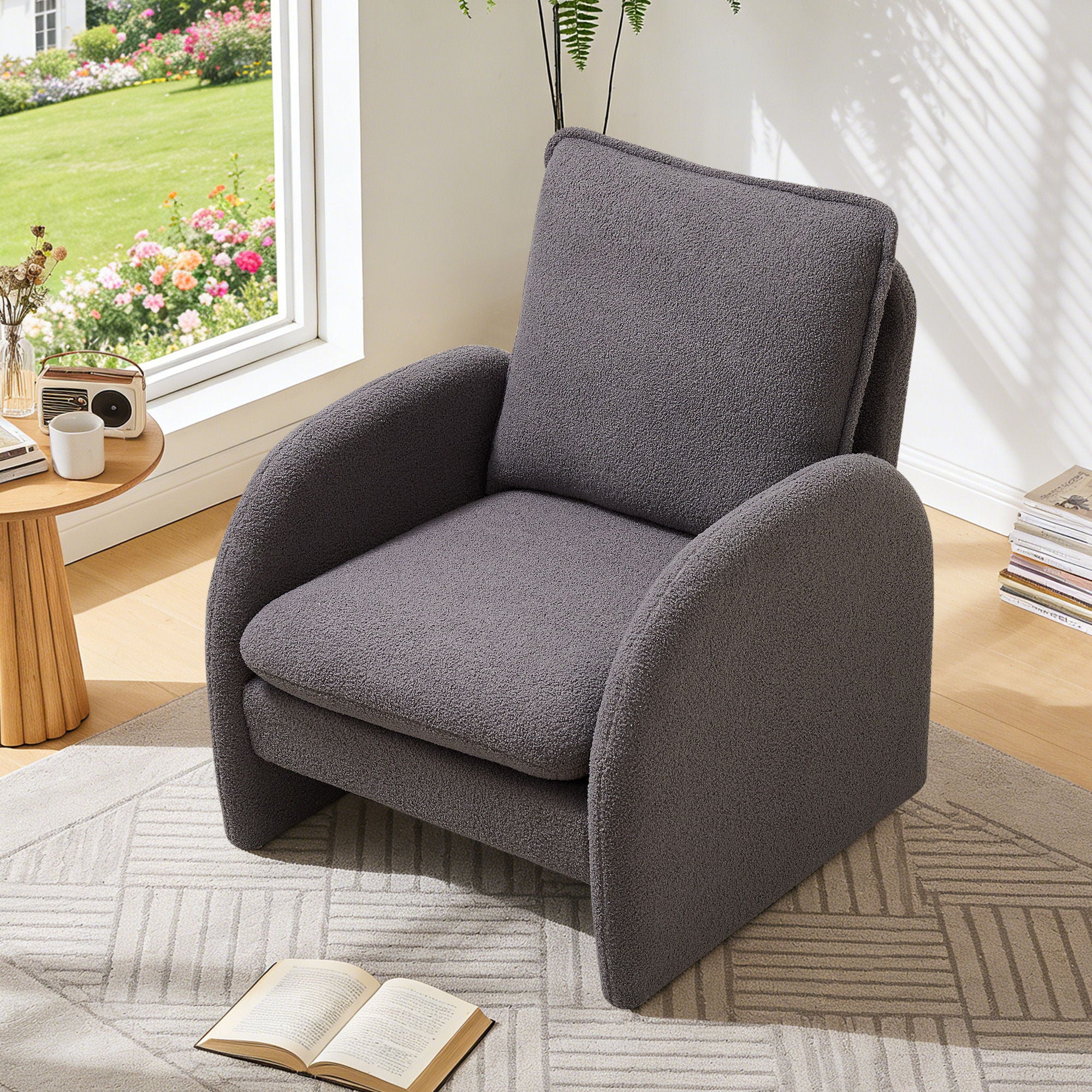 Modern Sherpa Upholstered Accent Chair, Comfortable Living Room Armchair, Lounge Chair For Bedroom, And Office - Image 2