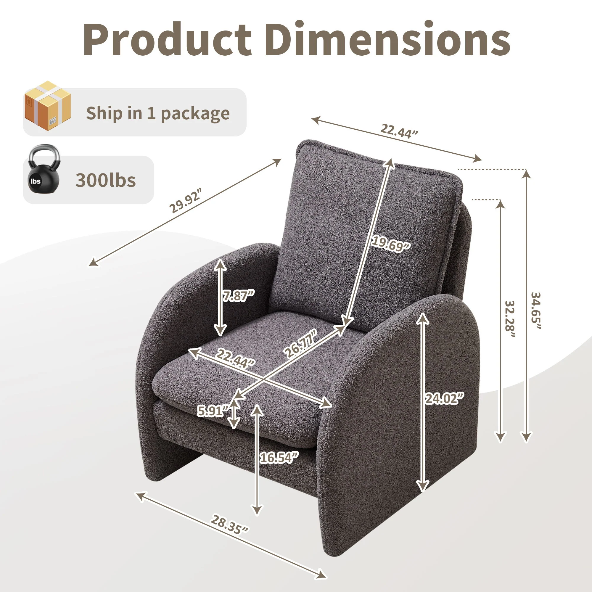 Modern Sherpa Upholstered Accent Chair, Comfortable Living Room Armchair, Lounge Chair For Bedroom, And Office - Image 27
