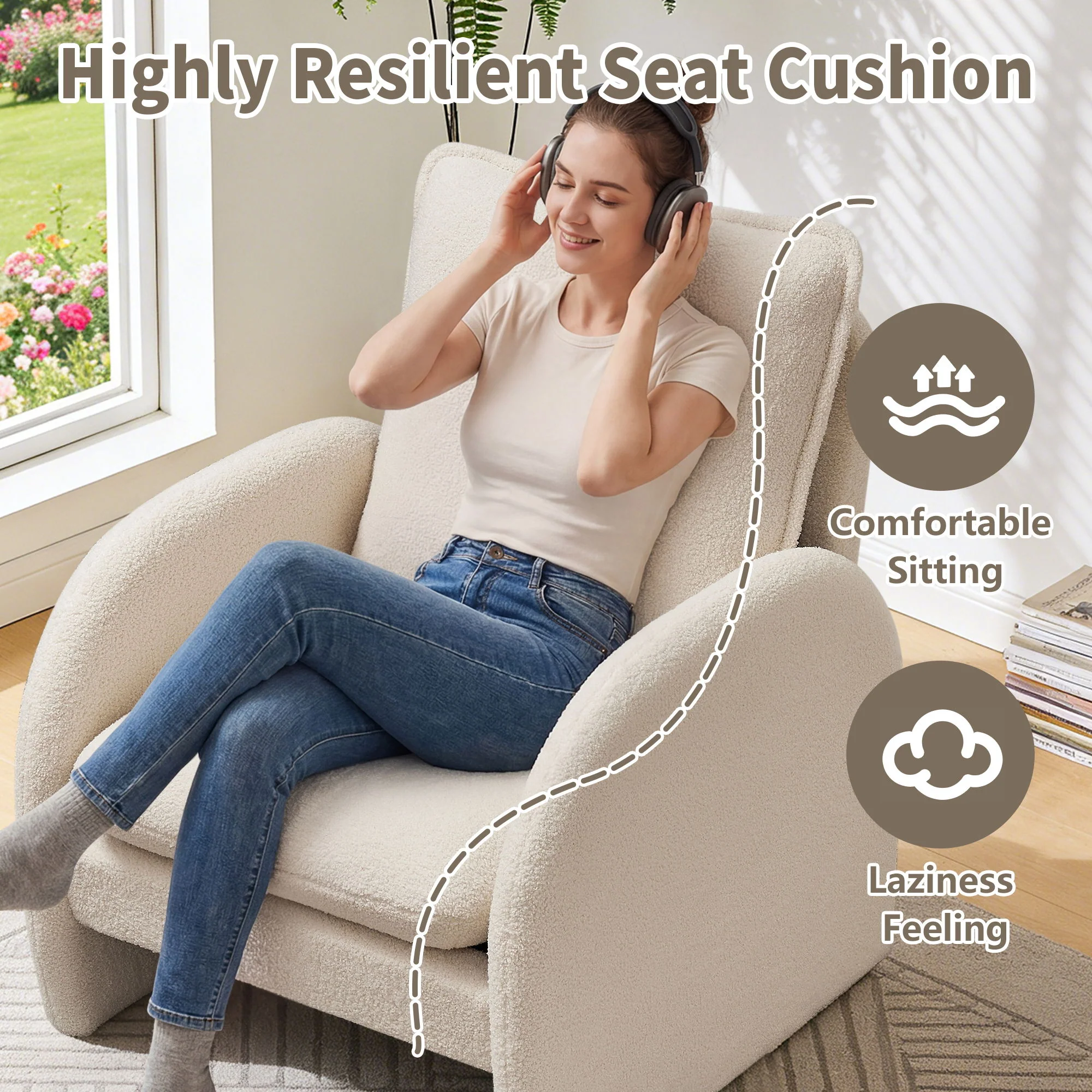 Modern Sherpa Upholstered Accent Chair, Comfortable Living Room Armchair, Lounge Chair For Bedroom, And Office - Image 4