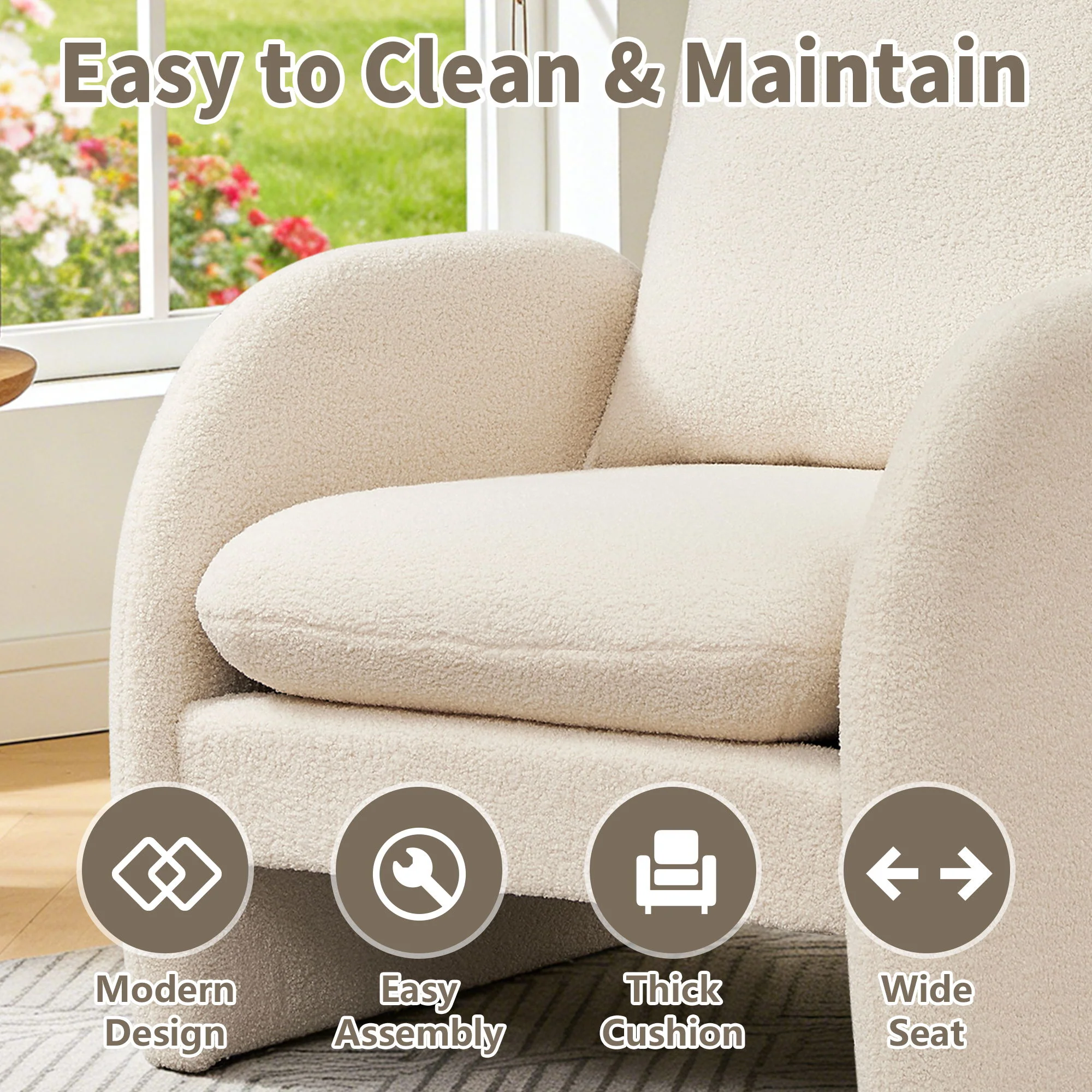 Modern Sherpa Upholstered Accent Chair, Comfortable Living Room Armchair, Lounge Chair For Bedroom, And Office - Image 9