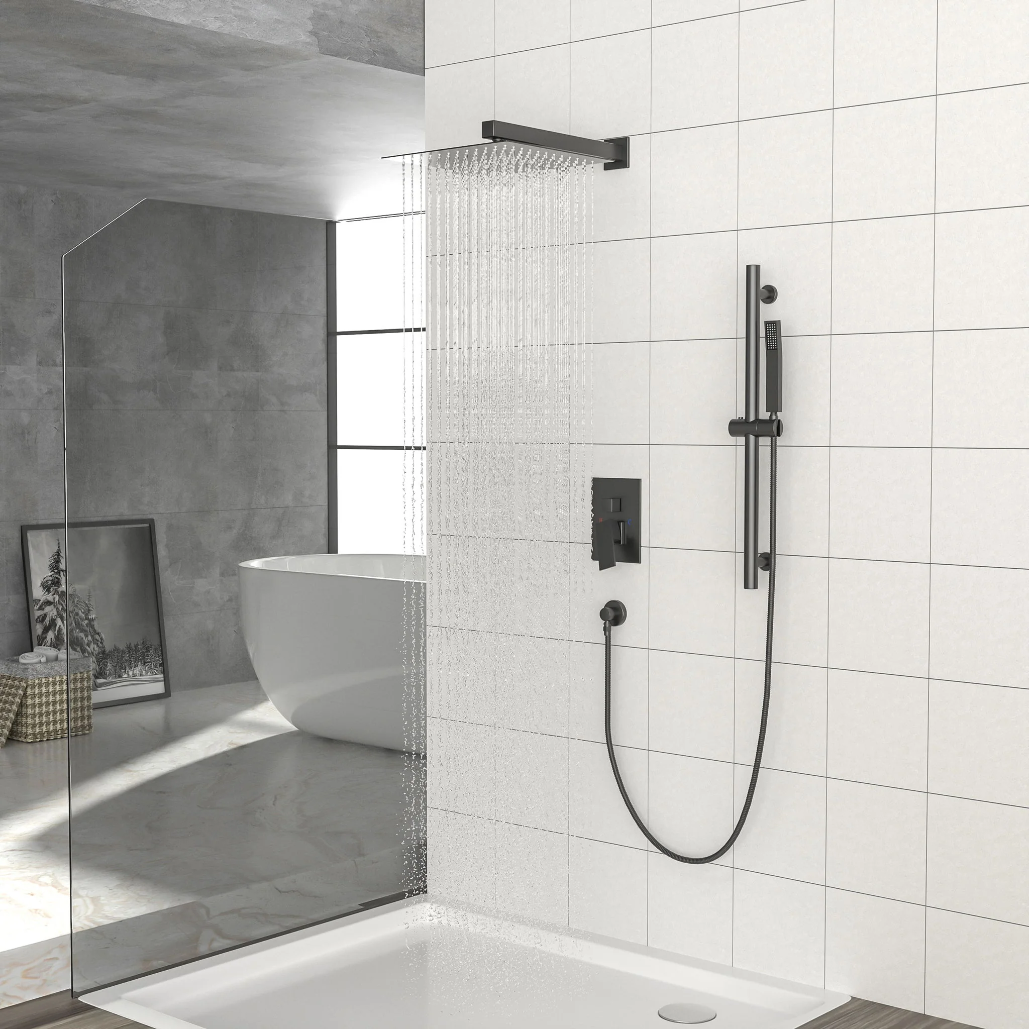 Modern Shower System With Adjustable Slide Bar, Stainless Steel And Brass Construction - Image 11