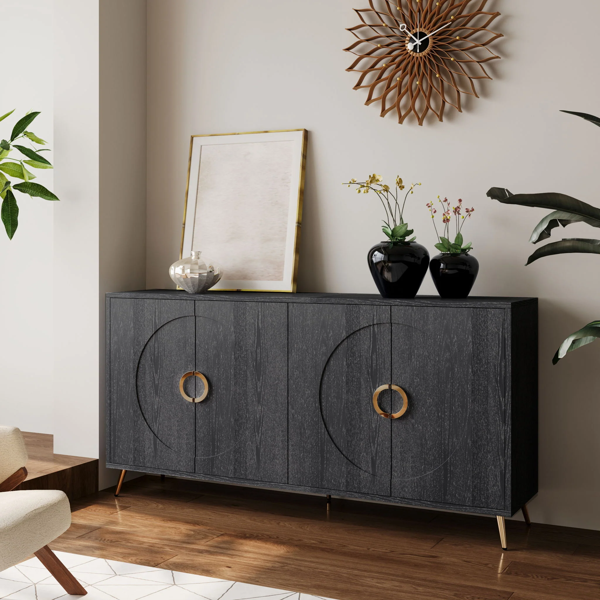 Modern Sideboard Buffet Server Cabinet Lacquered Wood Storage 60x31in - Image 19