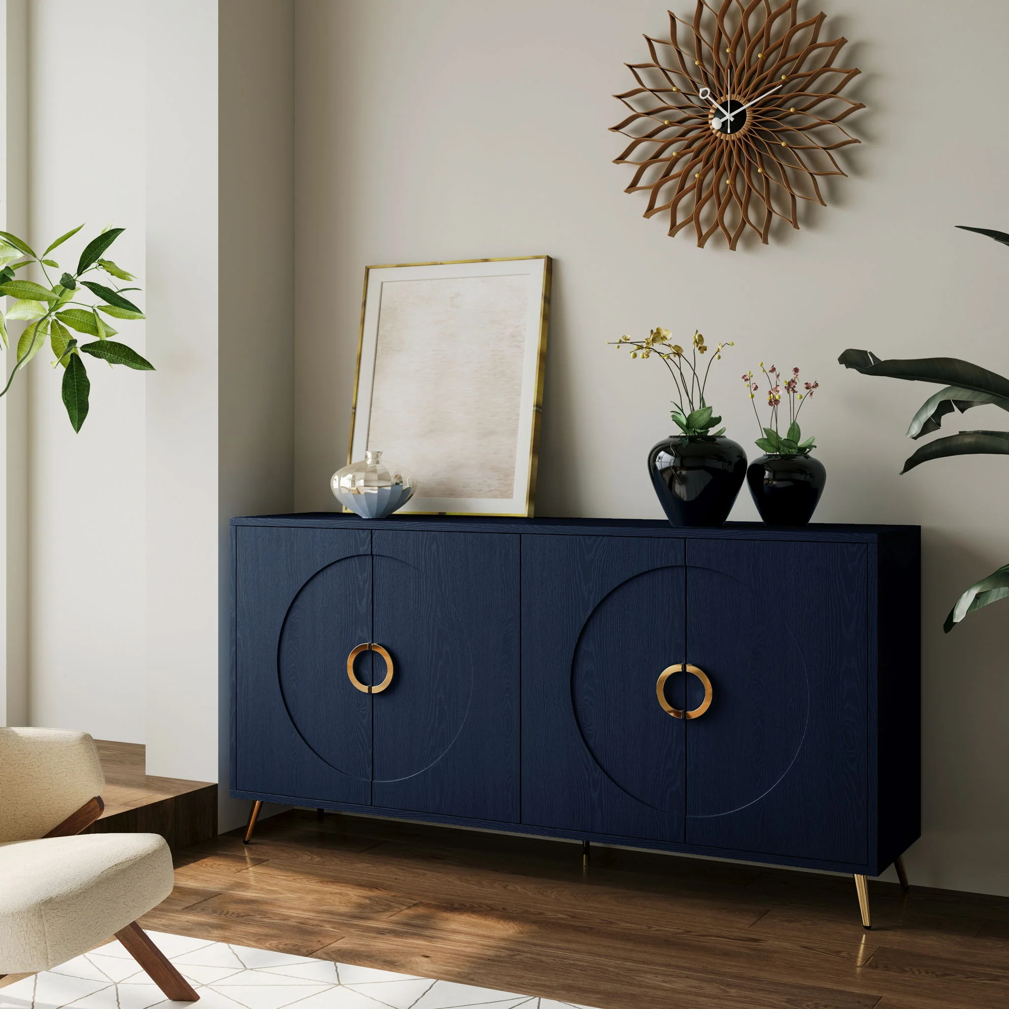 Modern Sideboard Buffet Server Cabinet Lacquered Wood Storage 60x31in - Image 20