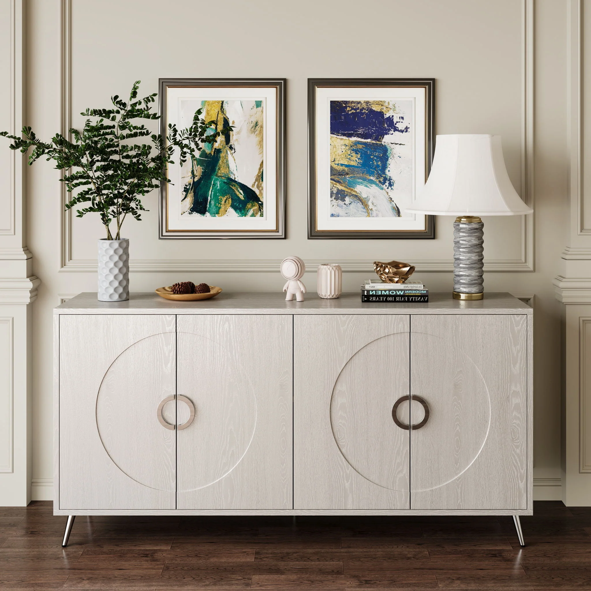 Modern Sideboard Buffet Server Cabinet Lacquered Wood Storage 60x31in - Image 22