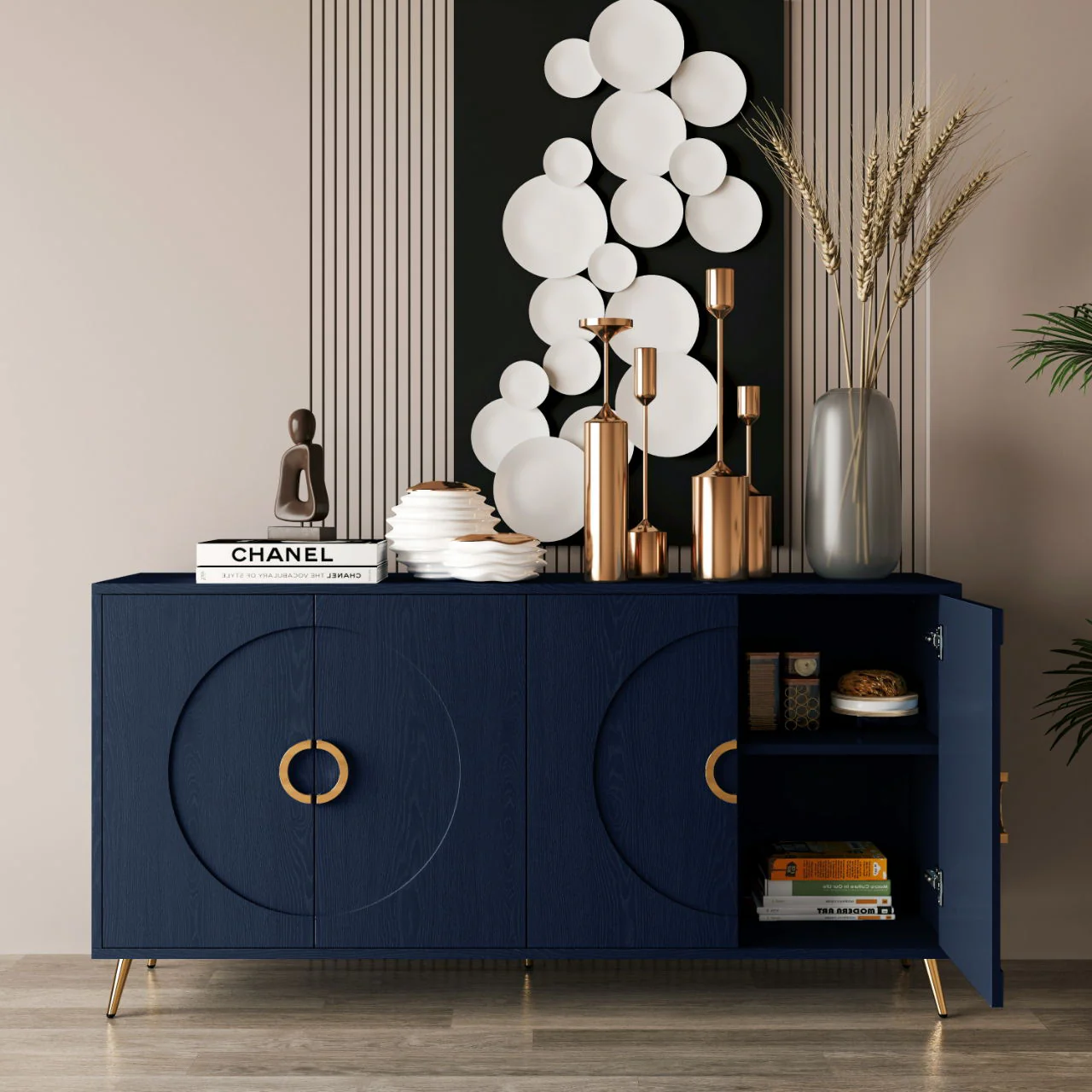 Modern Sideboard Buffet Server Cabinet Lacquered Wood Storage 60x31in - Image 24