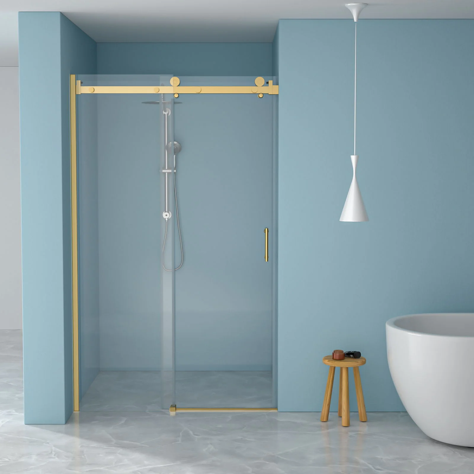 Modern Single Slide Shower Door, Tempered Glass, Stainless Steel Frame - Image 16