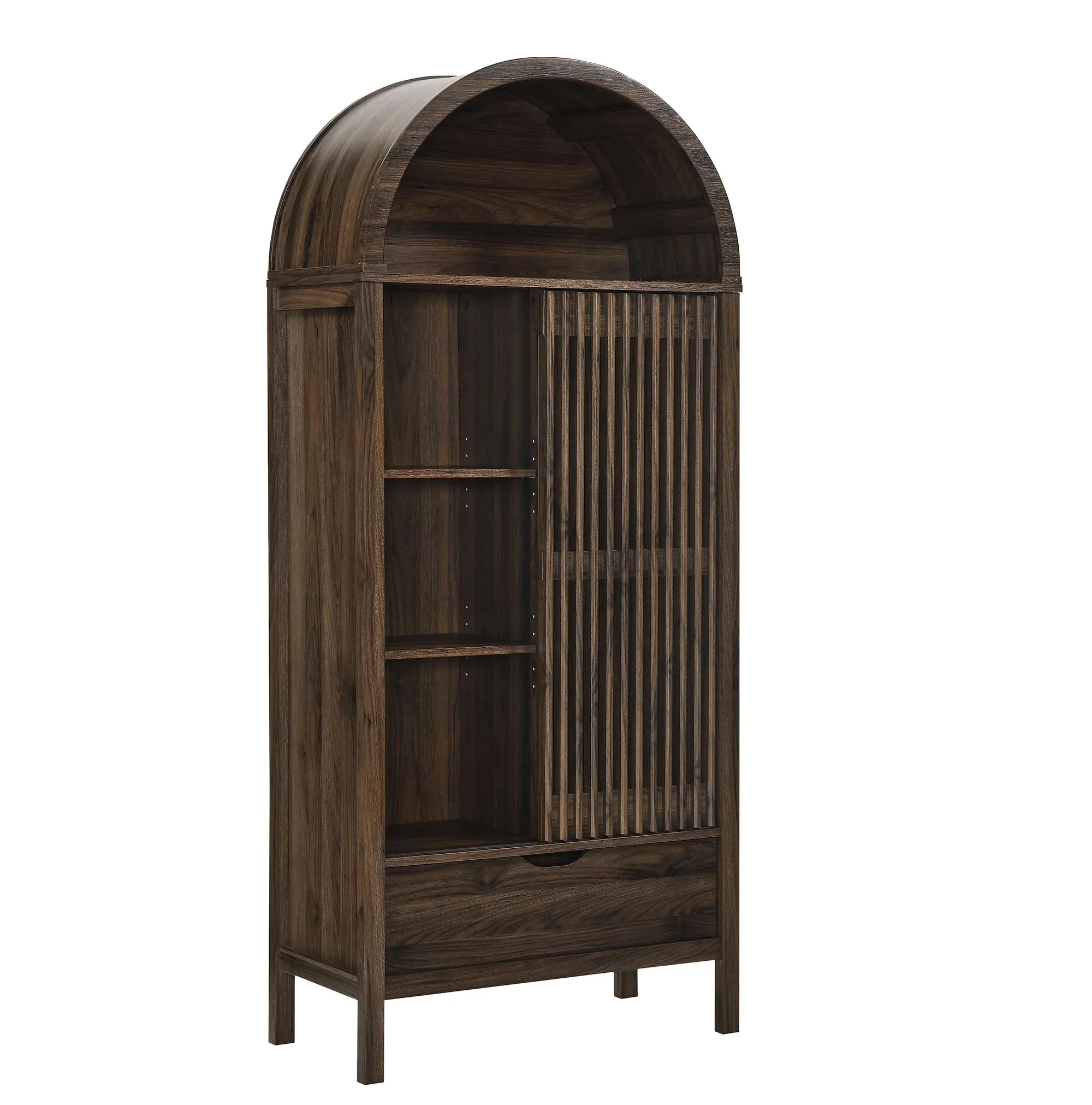 Modern Slatted Sliding Door Arched Tall Storage Cabinet – 71 Inch - Image 10
