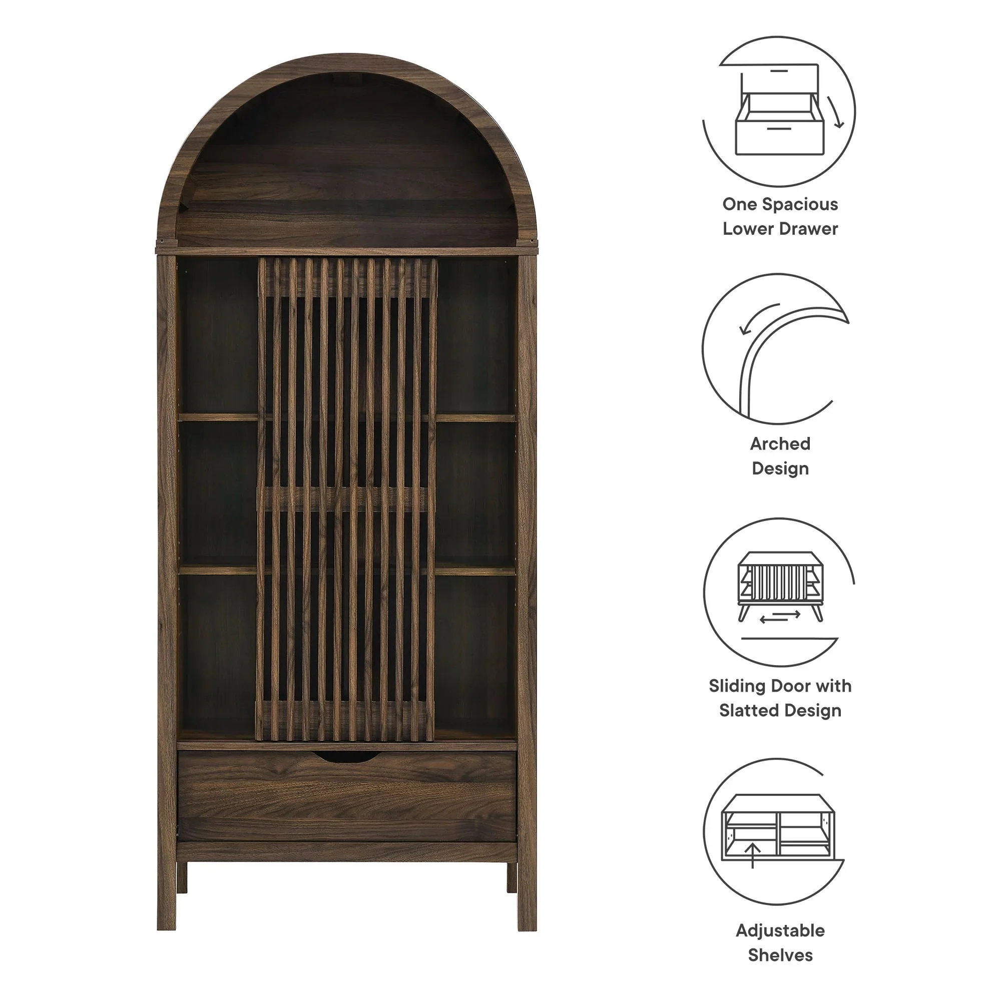 Modern Slatted Sliding Door Arched Tall Storage Cabinet – 71 Inch - Image 12