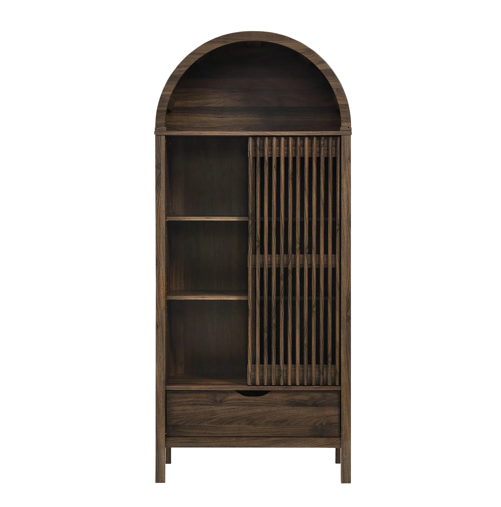 Modern Slatted Sliding Door Arched Tall Storage Cabinet – 71 Inch - Image 15