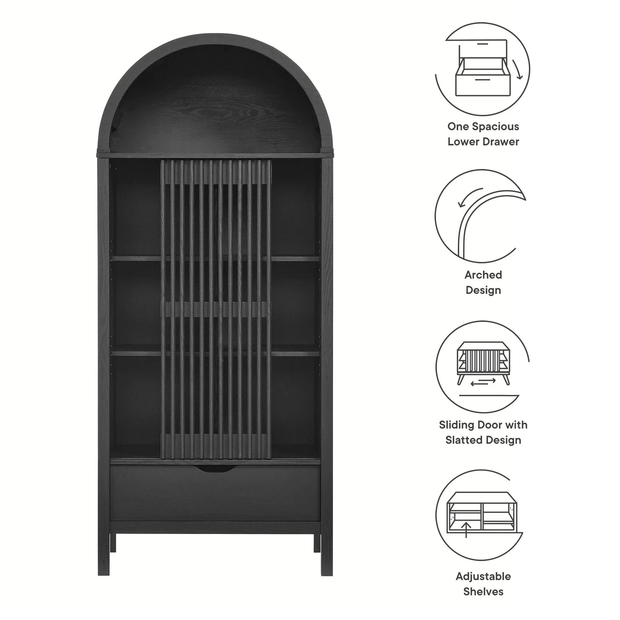 Modern Slatted Sliding Door Arched Tall Storage Cabinet – 71 Inch - Image 3