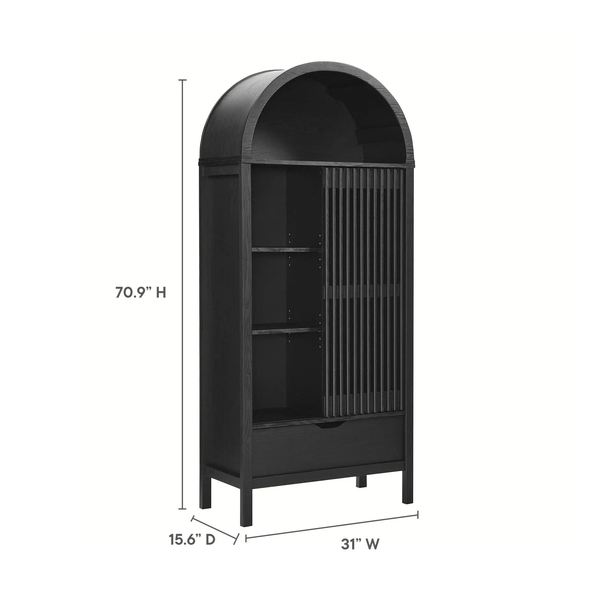 Modern Slatted Sliding Door Arched Tall Storage Cabinet – 71 Inch - Image 4