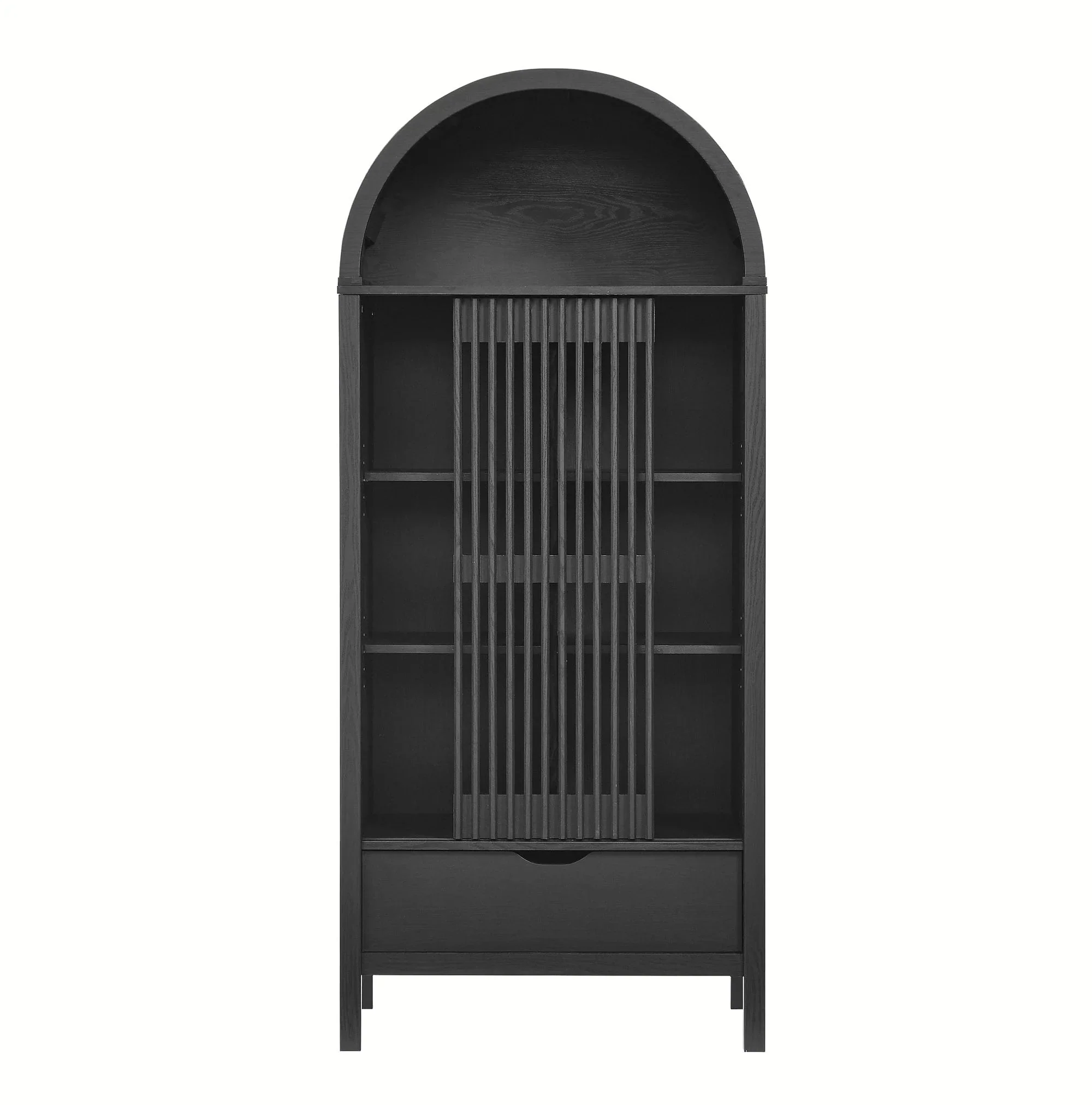 Modern Slatted Sliding Door Arched Tall Storage Cabinet – 71 Inch - Image 7