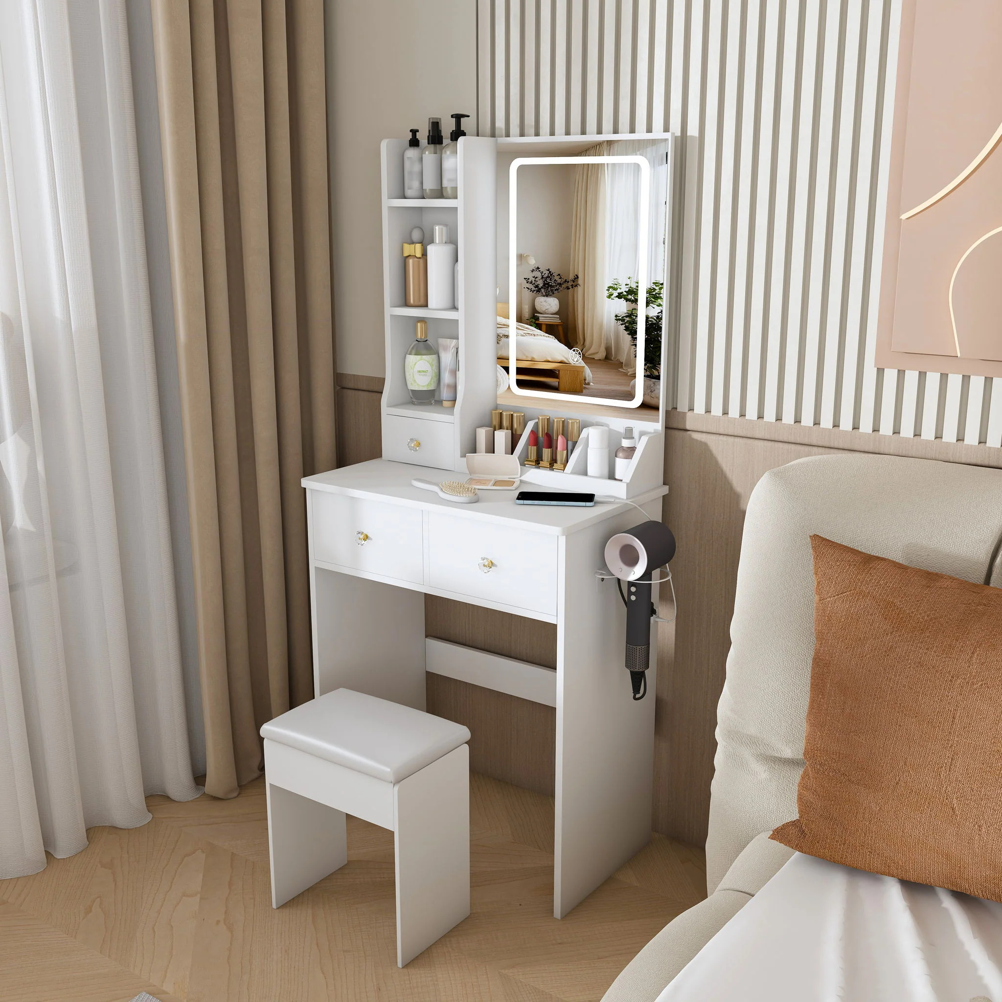 Modern Small Vanity Desk With 3 LED Lighting Modes, 3 Drawers - Image 13