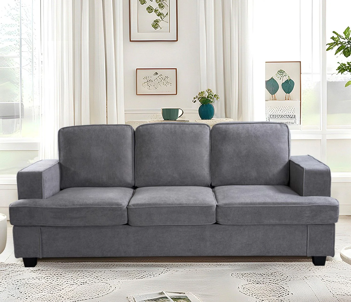 Modern Sofa, Comfortable 3 Seater Couch With Deep Seating, Loose Back Cushions, Wide Arms - Image 10