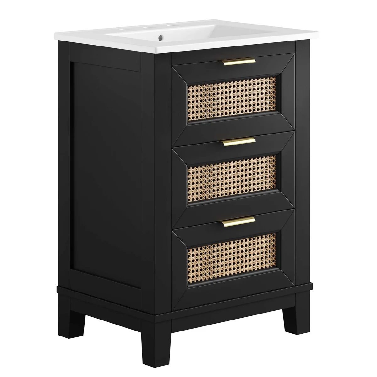 Modern Solid Wood Bathroom Vanity with Rattan Drawers, Contemporary Bathroom Furniture - Image 12