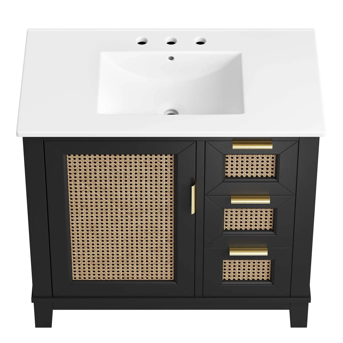 Modern Solid Wood Bathroom Vanity with Rattan Drawers, Contemporary Bathroom Furniture - Image 32