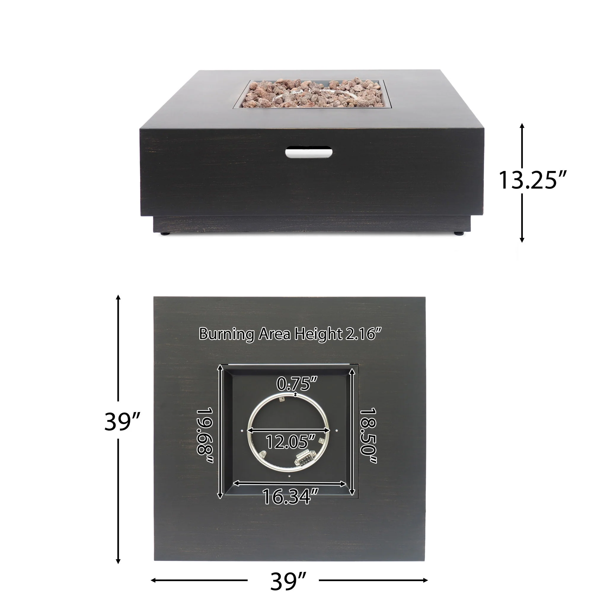 Modern Square Fire Pit Table Outdoor Heater Iron 50000 BTU 39x13in - Image 7