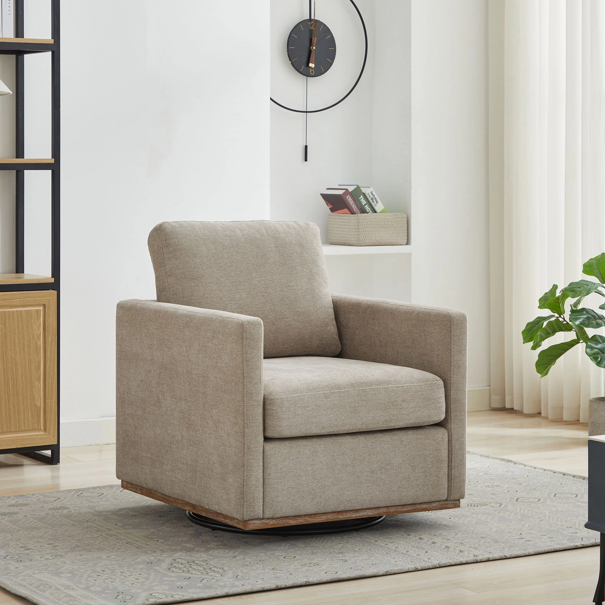 Modern Square Upholstered Swivel Accent Chair With Metal Base - Image 11