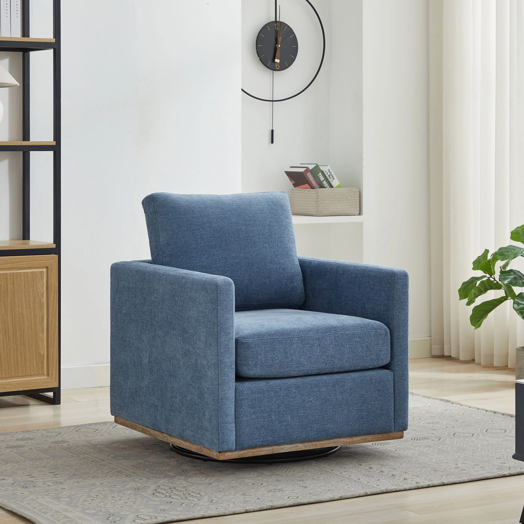 Modern Square Upholstered Swivel Accent Chair With Metal Base - Image 13