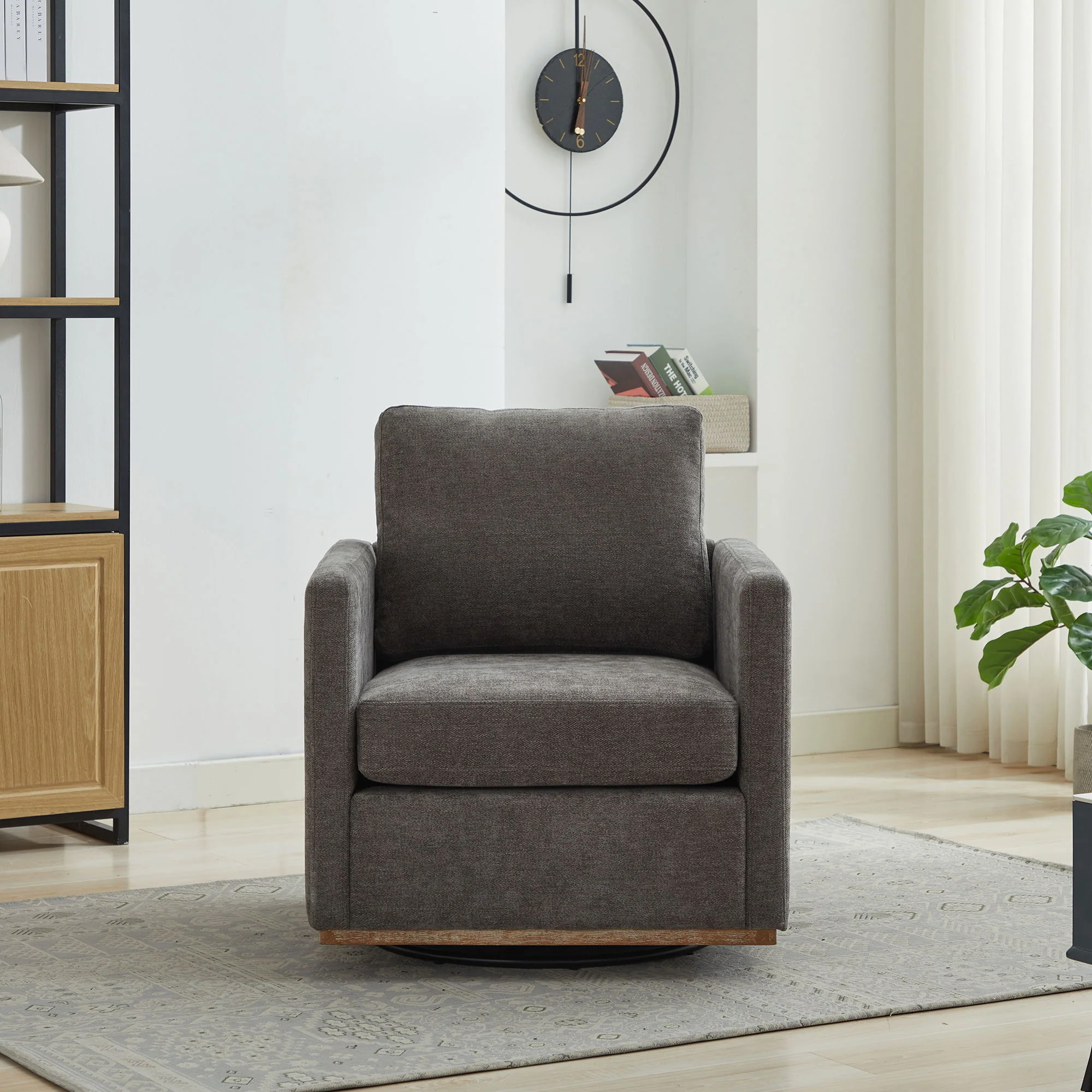 Modern Square Upholstered Swivel Accent Chair With Metal Base - Image 15