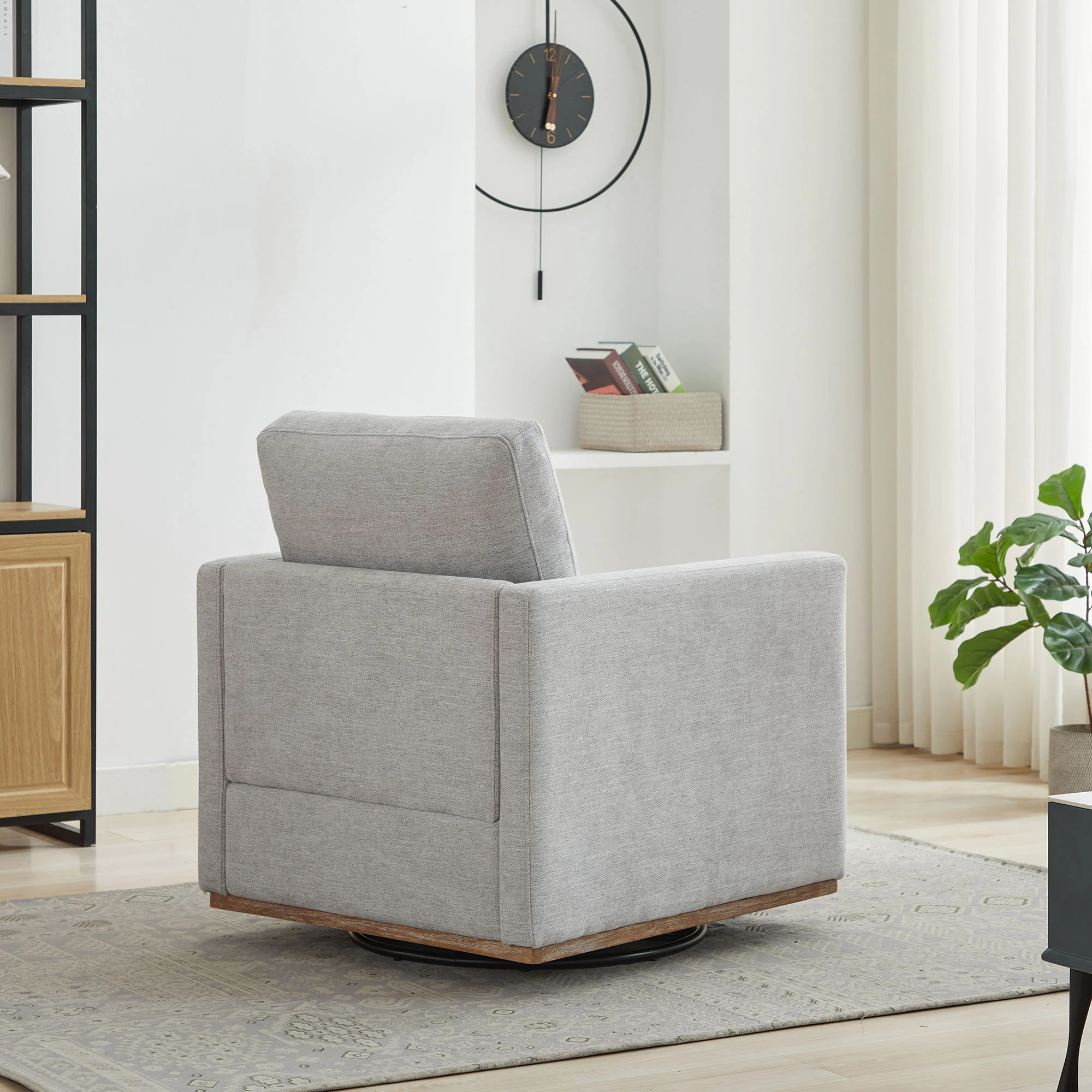 Modern Square Upholstered Swivel Accent Chair With Metal Base - Image 19