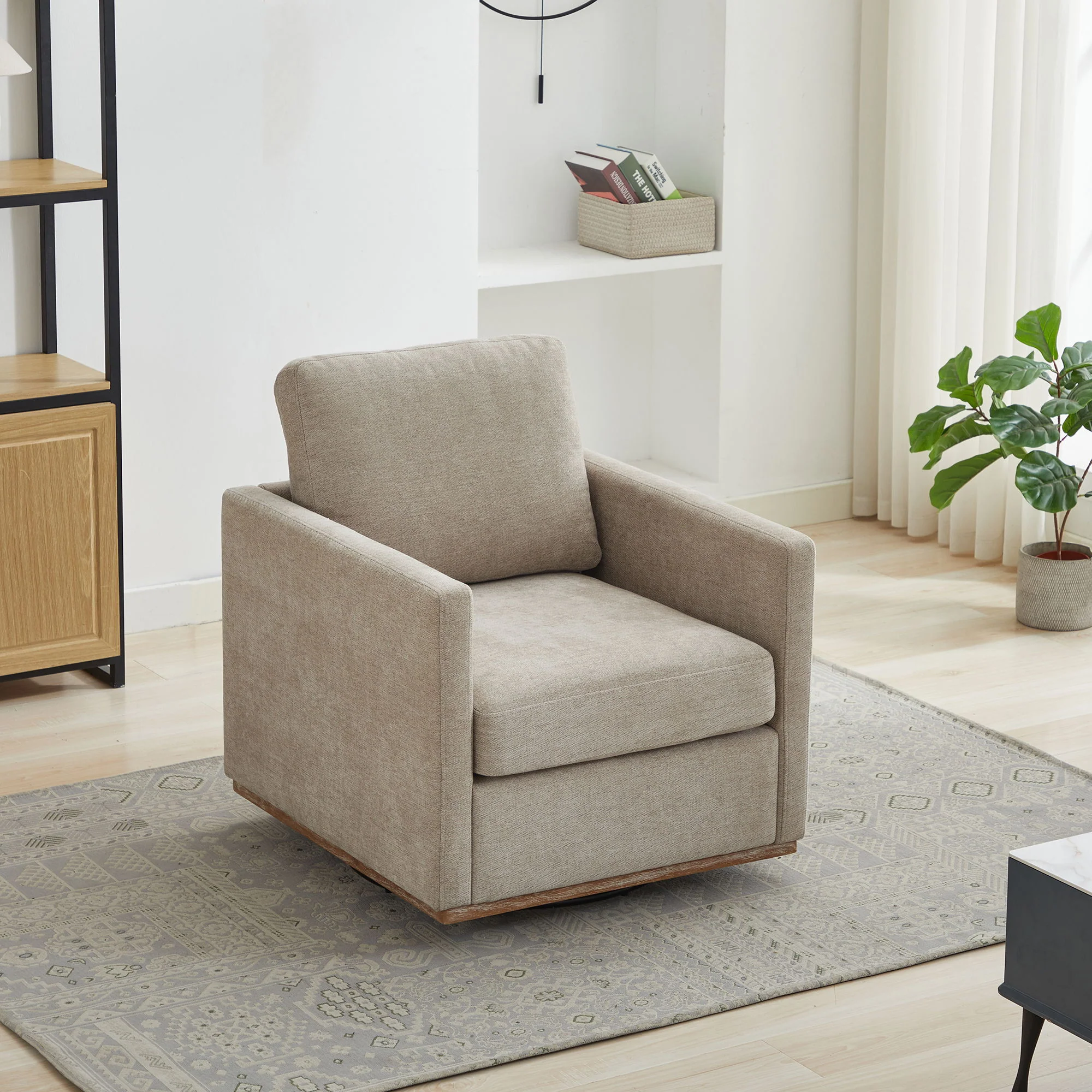 Modern Square Upholstered Swivel Accent Chair With Metal Base - Image 26