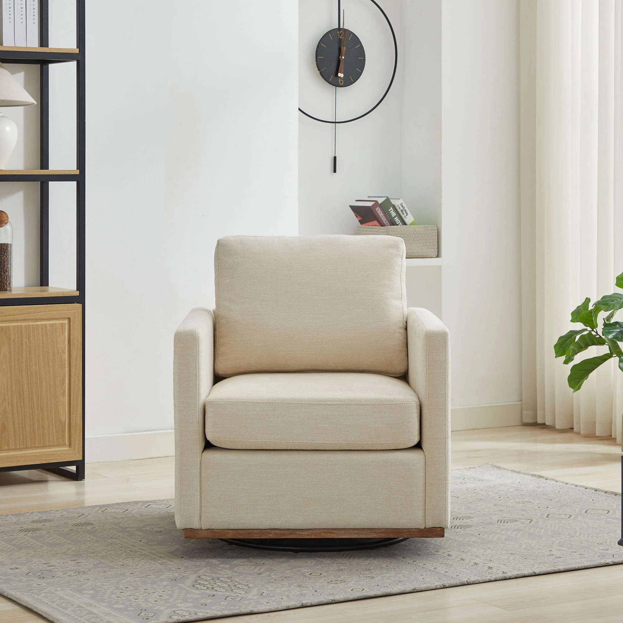 Modern Square Upholstered Swivel Accent Chair With Metal Base - Image 39